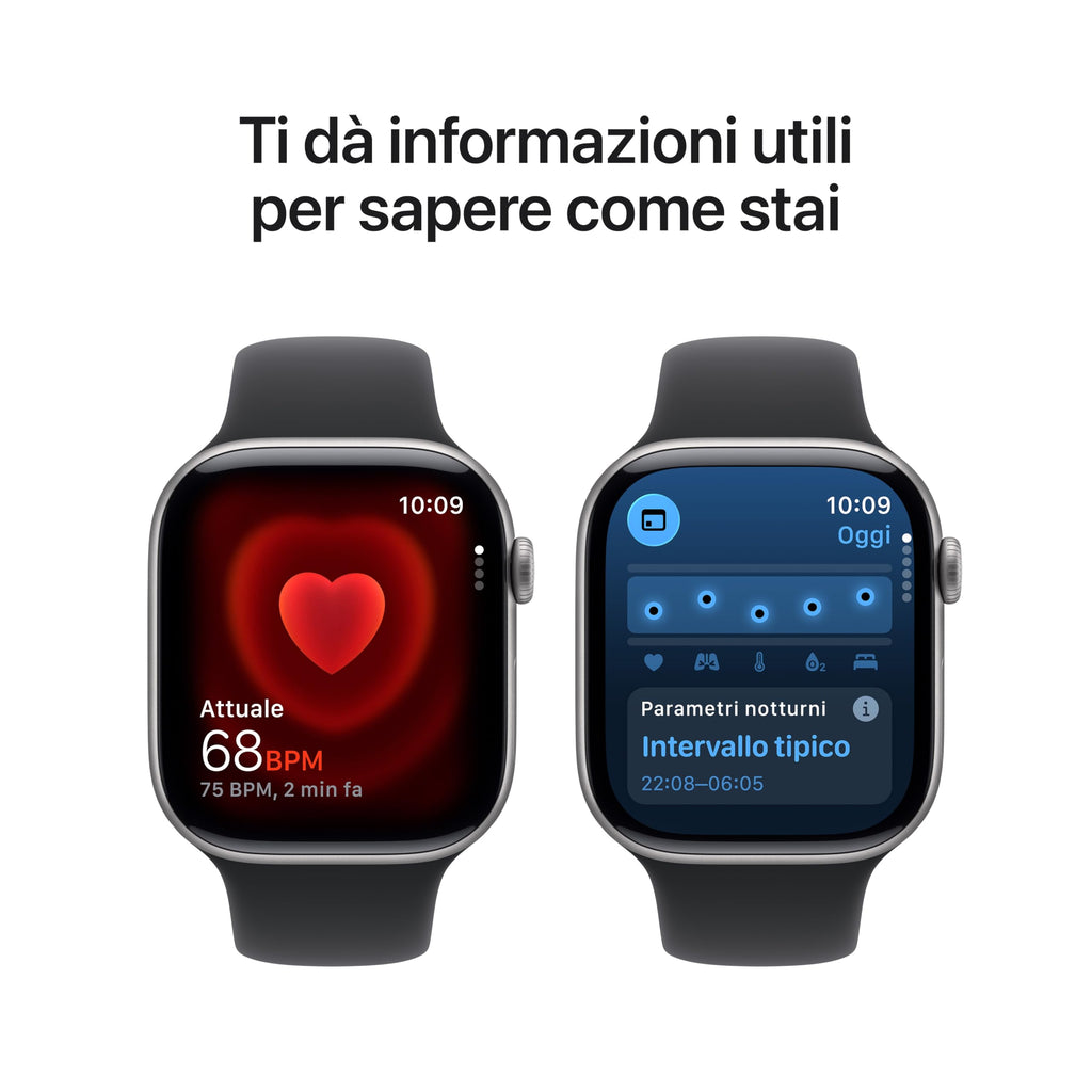 Apple Watch Series 11 GPS, Cassa 46 mm in alluminio Jet Black con Cinturino Sport nero - M/L