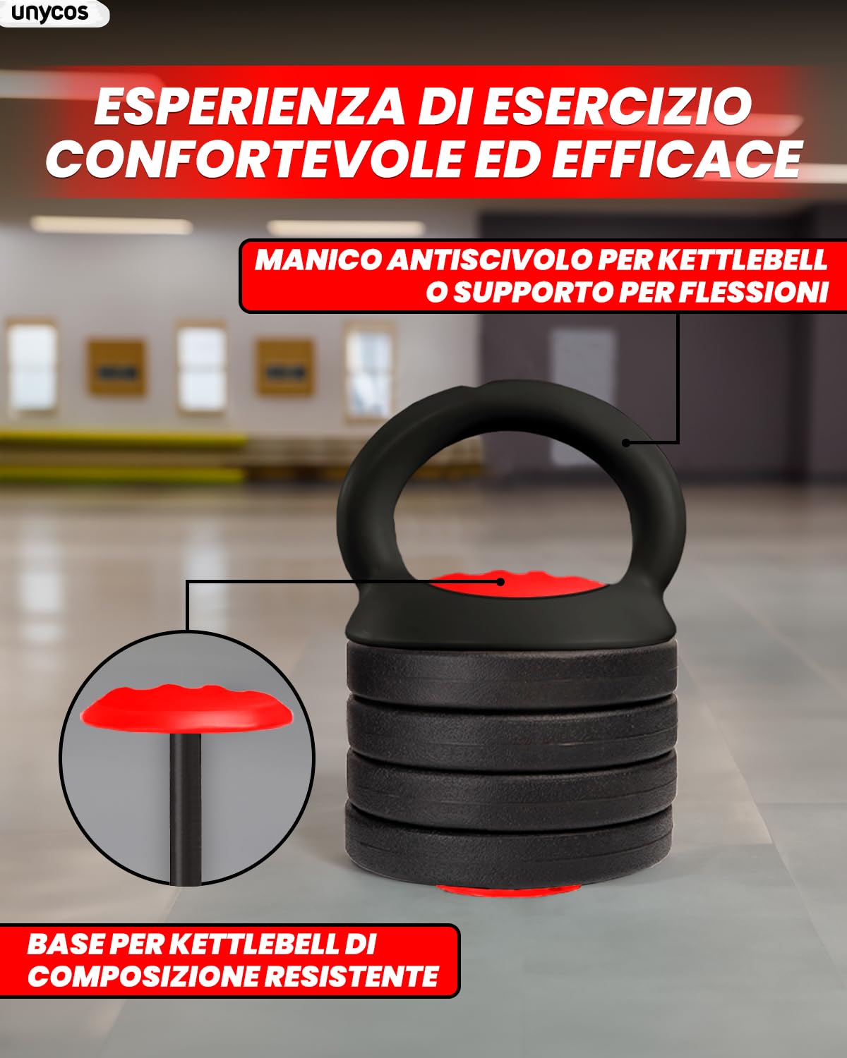 unycos - Manubri Regolabili con Dischi 10-40 kg【E-Book con 50 Esercizi】Coppia di Pesi con Barra di Collegamento Antiscivolo per Allenamento, Palestra in Casa, Fitness (Red/Orange Transformer)