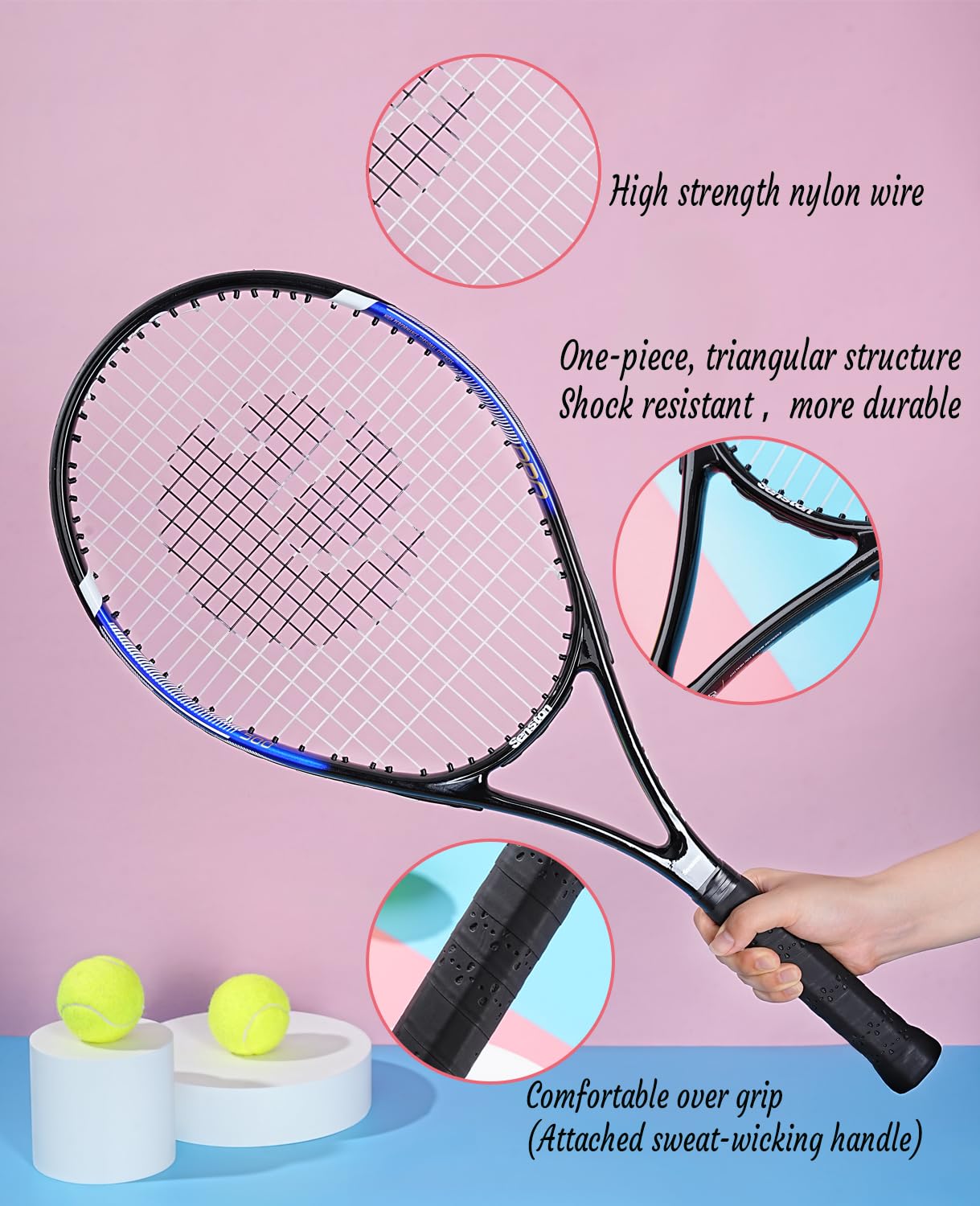 Senston Racchette da Tennis Professionali da 27" (68,5 cm), per 2 Giocatori, con copertura, overgrip da tennis, smorzatore di vibrazioni