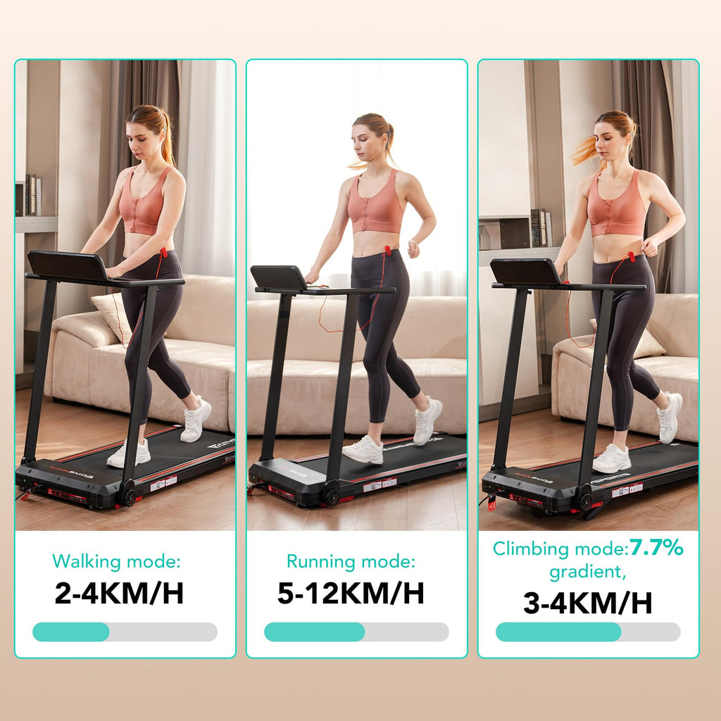 CITYSPORTS Tapis Roulant Elettrico Pieghevole 1-12km/h, Salvaspazio Con Display a LED, Supporto per App e Tablet a 360°, Compatto per Casa e Ufficio