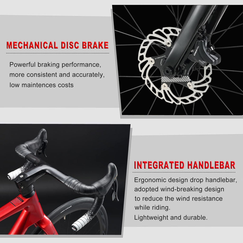 KABON Bici da corsa carbonio, 700C bici da strada T800 con 105 R7000 22 velocità Bicicletta da corsa con freno a disco per uomini e donna