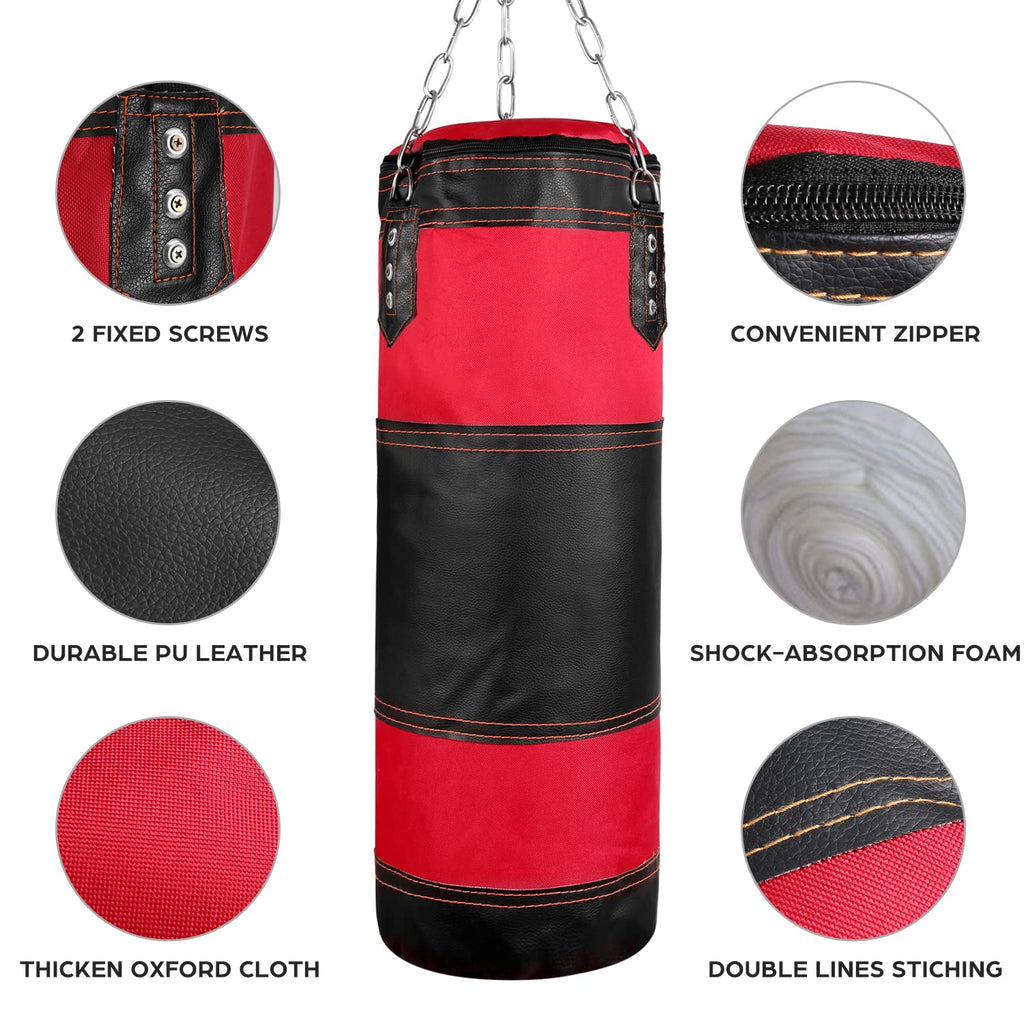 Odoland Sacco da Boxe Kit 7-in-1 per Bambini, Sacco da Pugilato 60 cm Vuoto con Guantoni da Boxe da 6 Once e Maniche Protettive per Polso della Mano, Catene da Appendere per Sacco da Boxe e Gancio