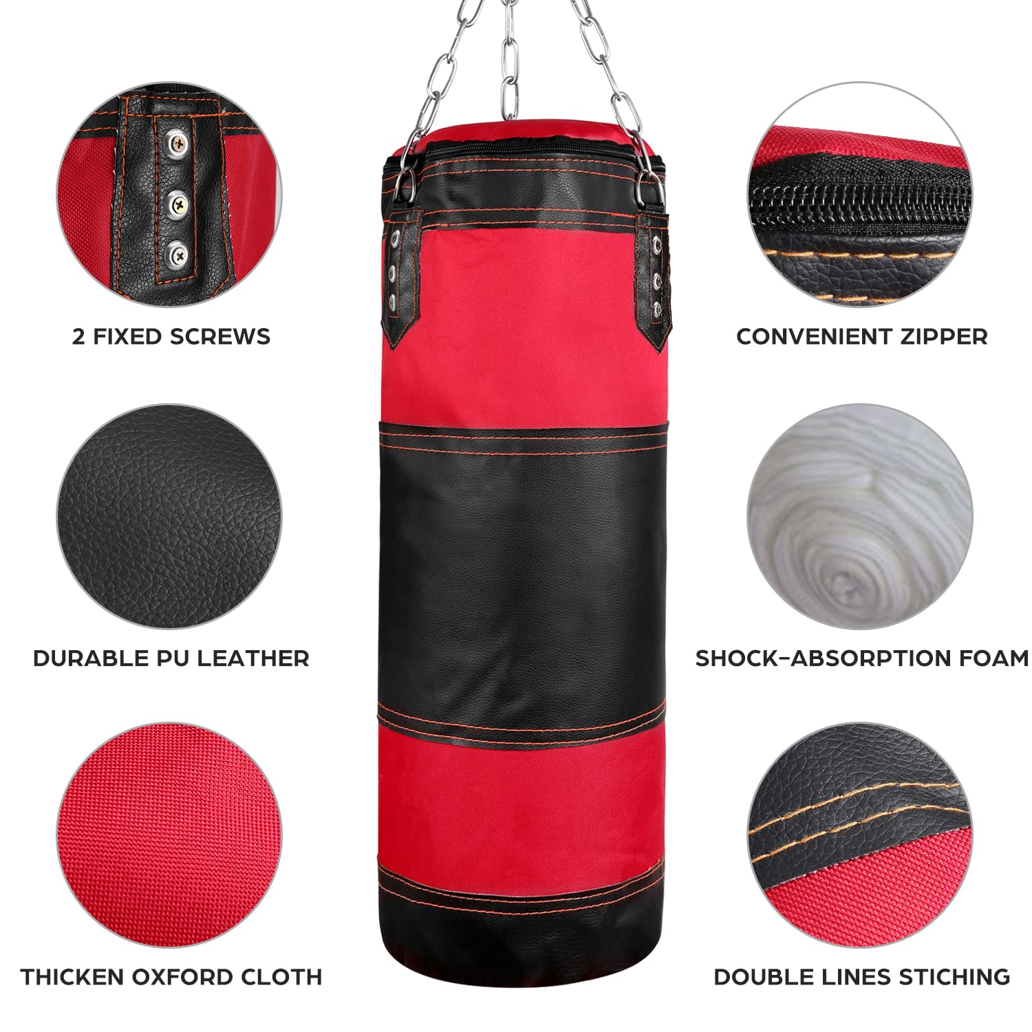 Odoland Sacco da Boxe Kit 7-in-1 per Bambini, Sacco da Pugilato 60 cm Vuoto con Guantoni da Boxe da 6 Once e Maniche Protettive per Polso della Mano, Catene da Appendere per Sacco da Boxe e Gancio