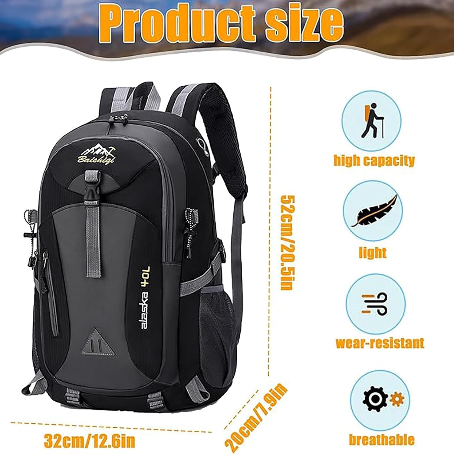 Zaino Trekking 40 Litri Zaino Montagna Grande Volume Leggero Impermeabile Multifunzione per Montagna Viaggio Escursione Trekking Campeggio Scuola con Ventilazione Posteriore Uomo Donna Nero