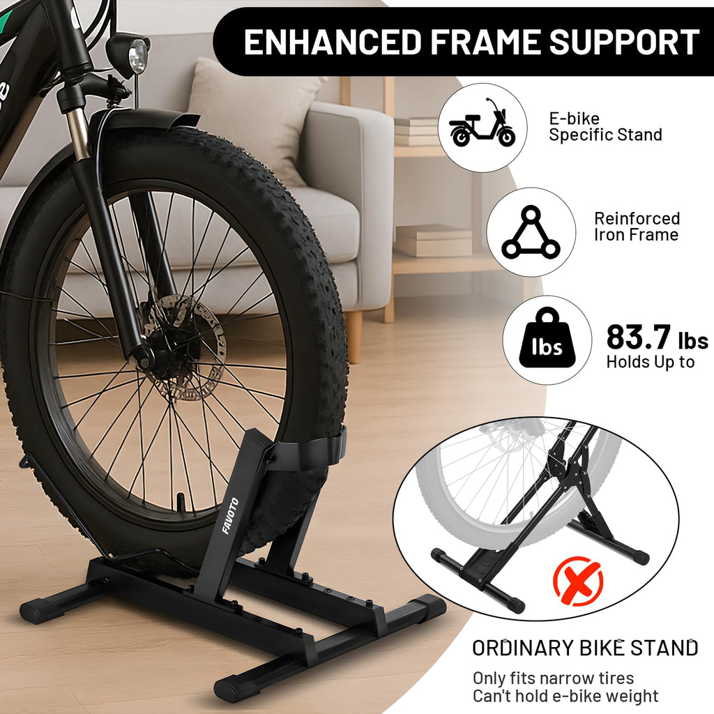 Favoto Cavalletto per E-Bike e Biciclette - Supporto da Pavimento per Bici Elettriche e Tradizionali da 20-29 Pollici Corsa Mountain Capacità Massima 38kg Nero