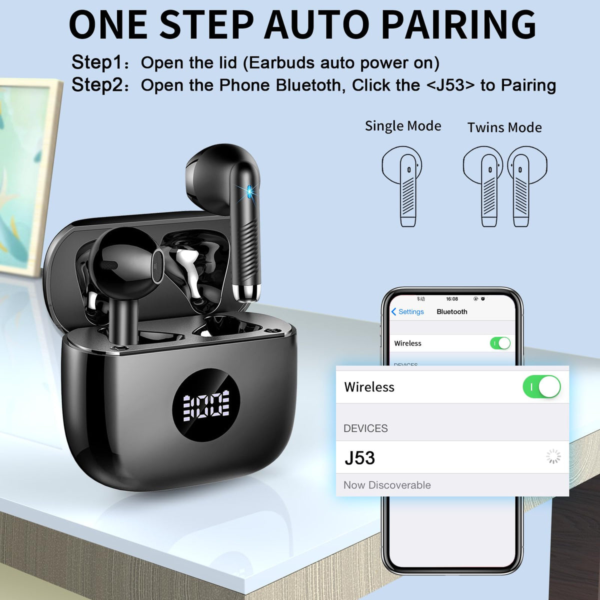 2026 Cuffie Bluetooth Auricolari Bluetooth 5.4, Cuffie Wireless con 4 ENC Cancellazione Rumore Mic, Cuffie in Ear 40 Ore di Riproduzione, Cuffie Senza Filo HiFi Stereo IP7 Impermeabili per iOS/Android