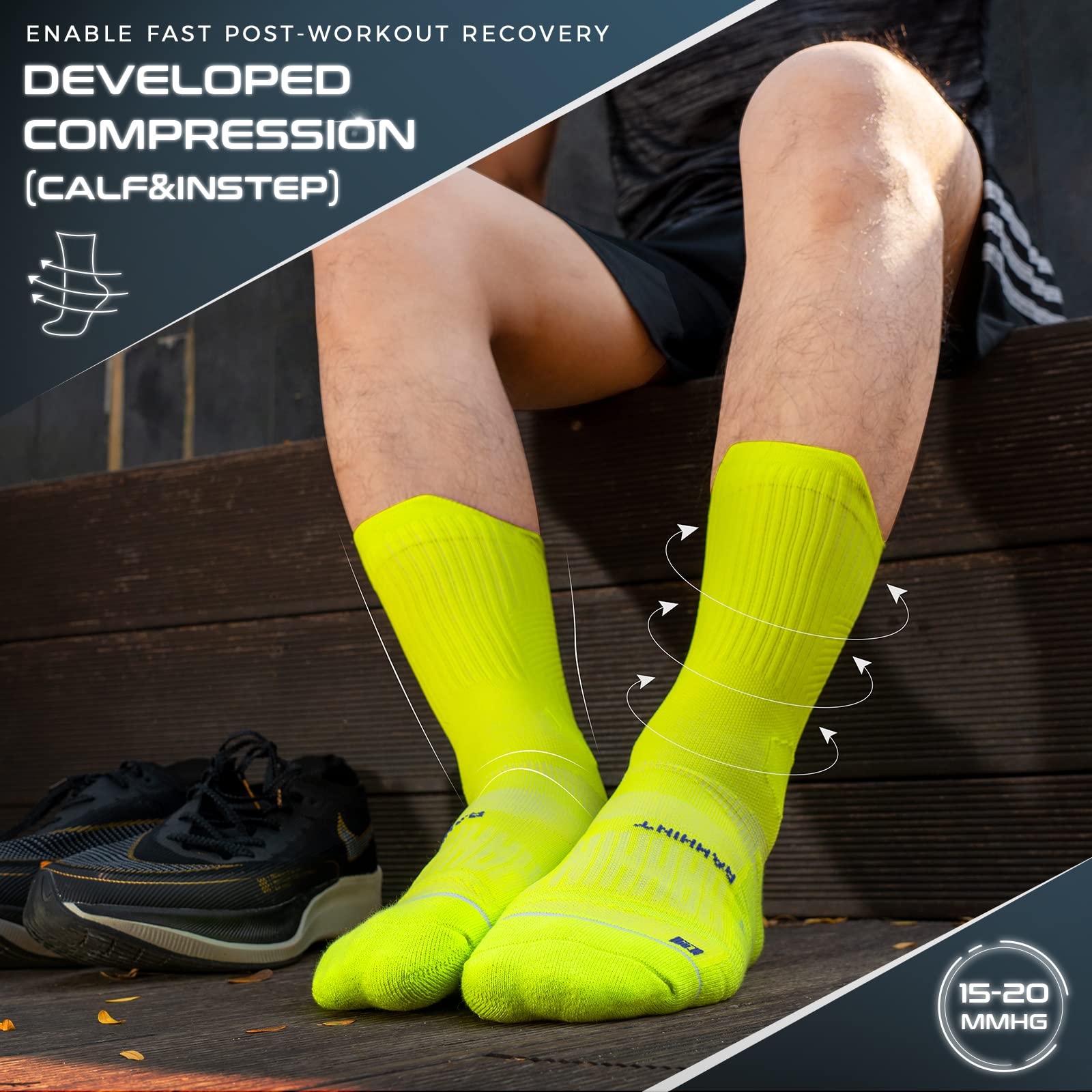 Coolmax Compressione 3 Paia Calzini Running Uomo Calze da Corsa Trekking Padel Uomo, Anti-Vesciche & Con Supporto Dell'arco Plantare, 35-51