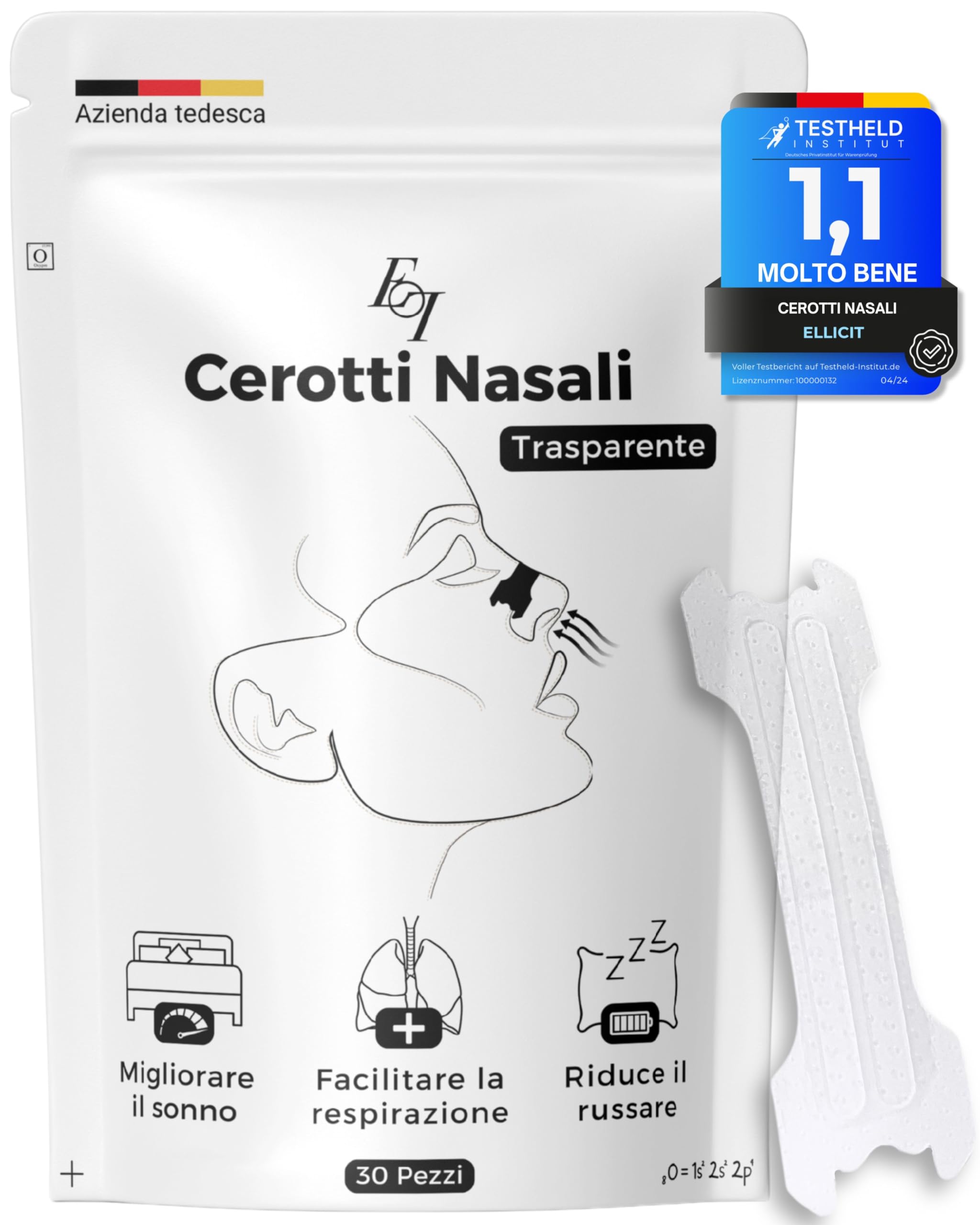 Ellicit Cerotti Nasali, 30 cerotti naso di qualità superiore, cerotti per non russare, tenuta extra per una migliore qualità del sonno, Alivia la congestione nasale, nasal strip [univ.] (Nero)