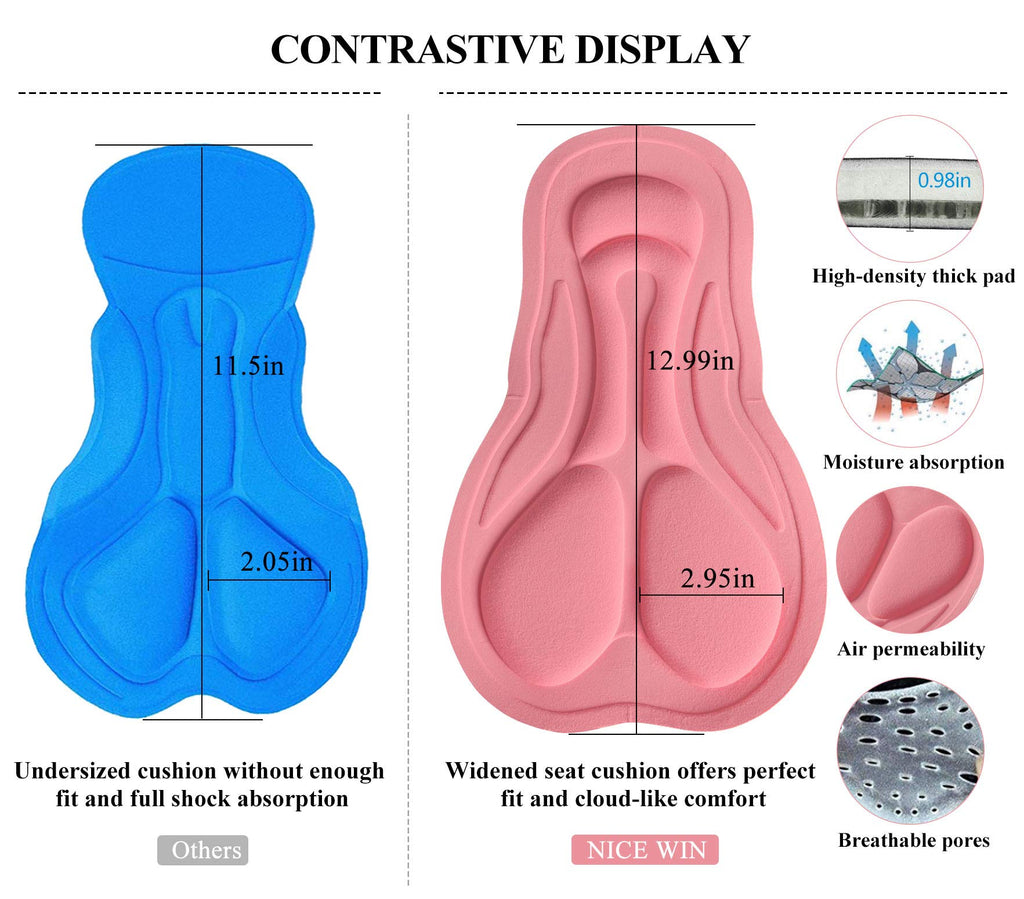 NICEWIN Pantaloncini da Ciclismo Donna Pantaloni Bici Sportivi 3D Gel Imbottiti Asciugatura Rapida per MTB Mutande Bicicletta