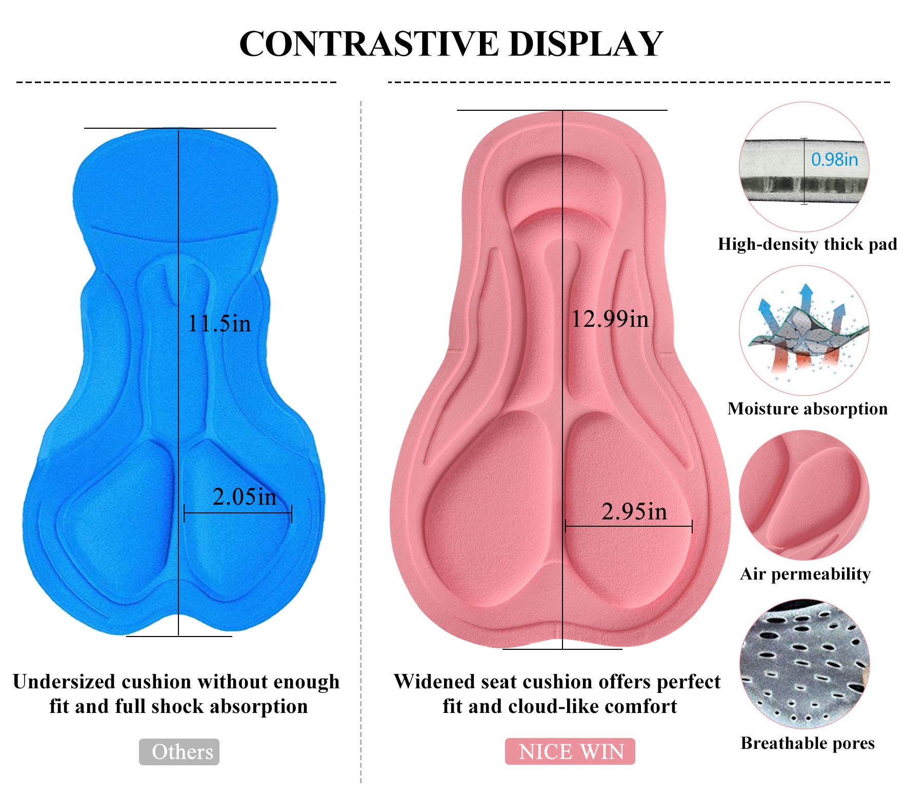NICEWIN Pantaloncini da Ciclismo Donna Pantaloni Bici Sportivi 3D Gel Imbottiti Asciugatura Rapida per MTB Mutande Bicicletta
