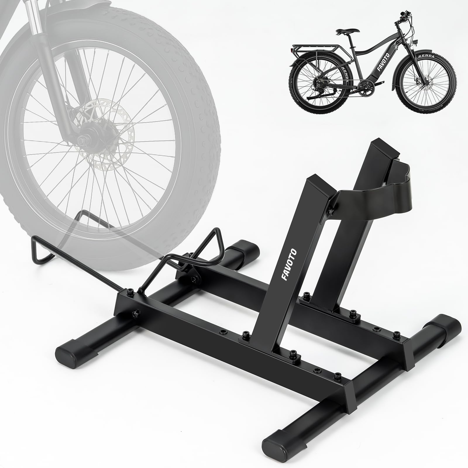 Favoto Cavalletto per E-Bike e Biciclette - Supporto da Pavimento per Bici Elettriche e Tradizionali da 20-29 Pollici Corsa Mountain Capacità Massima 38kg Nero