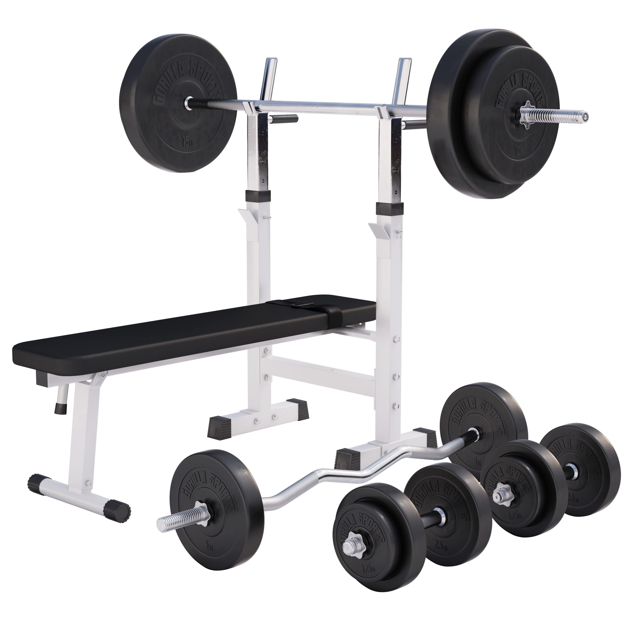 GORILLA SPORTS® Panca Pesi Multifunzione Regolabile – Pieghevole con Porta, Bilanciere e Manubri con Dischi 38/70/100 kg – Piana/Inclinata, Struttura Robusta Max 200 kg – Palestra Casa Fitness