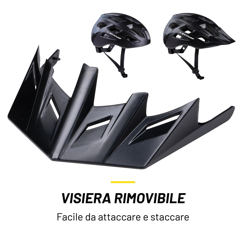 Dunlop Casco da bicicletta con luce - Casco da bicicletta per uomo e donna - Regolabile da 55 a 58 cm - Misura del casco da bicicletta - con illuminazione a LED - 3 modalità di luce - Nero
