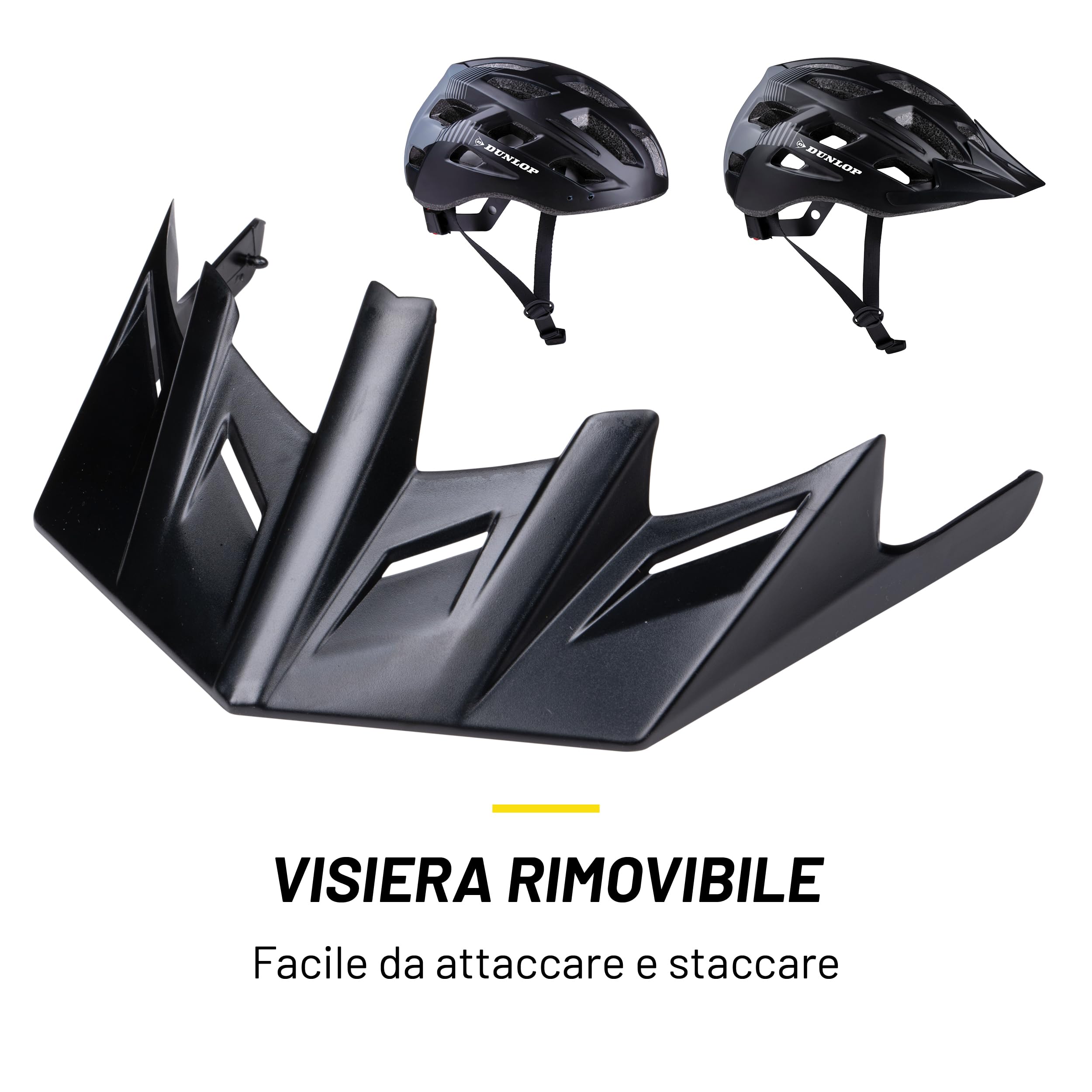 Dunlop Casco da bicicletta con luce - Casco da bicicletta per uomo e donna - Regolabile da 55 a 58 cm - Misura del casco da bicicletta - con illuminazione a LED - 3 modalità di luce - Nero