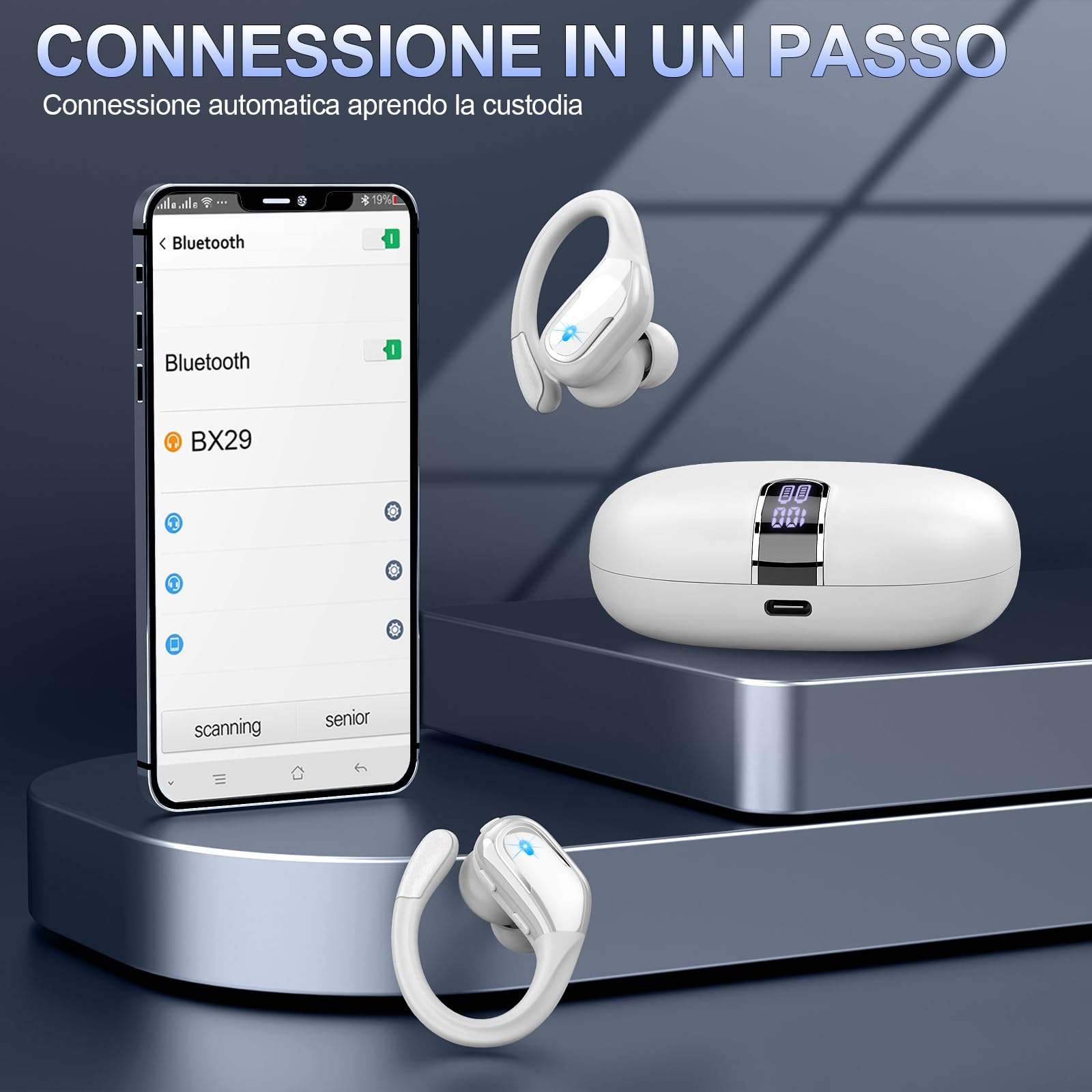 Cuffie Bluetooth 5.4 Sport, Auricolari Bluetooth 75 Ore HiFi Stereo,Cuffie Wireless Impermeabili IPX8,4 ENC Cancellazione Rumore Mic,Con Display a LED, Headphones Per Corsa e Sport Estremi, USB-C