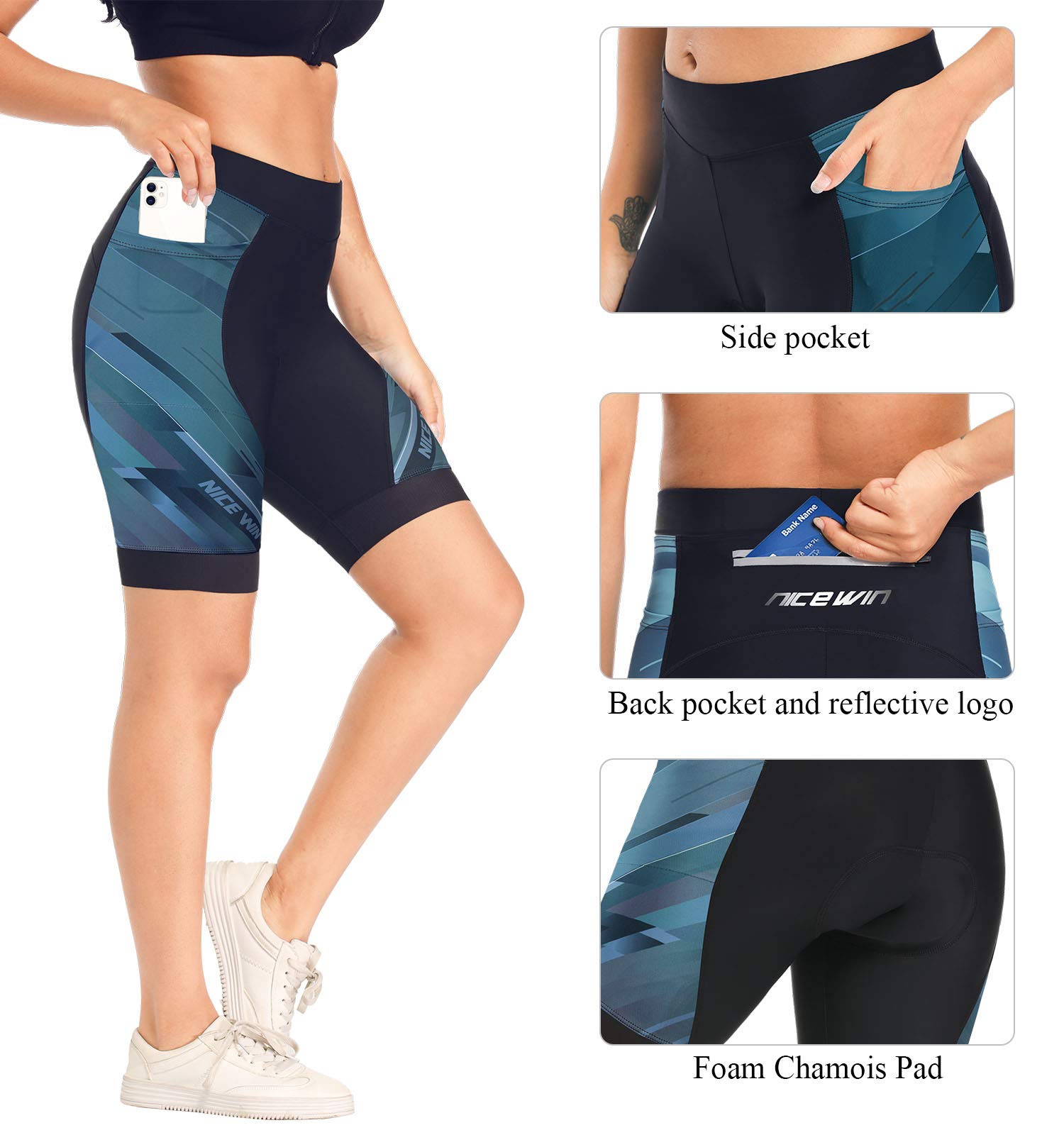 NICEWIN Pantaloncini da Ciclismo Donna Pantaloni Bici Sportivi 3D Gel Imbottiti Asciugatura Rapida per MTB Mutande Bicicletta