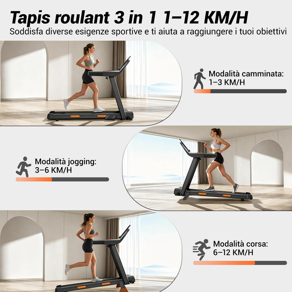 LONTEK Tapis Roulant Gain de Place avec Inclinaison de 15%, Tapis de Course Électrique 12KM/H, Tapis de Course Pliable pour la Maison avec Moteur 3.0 CV et Écran LED, Charge Maximale 136KG