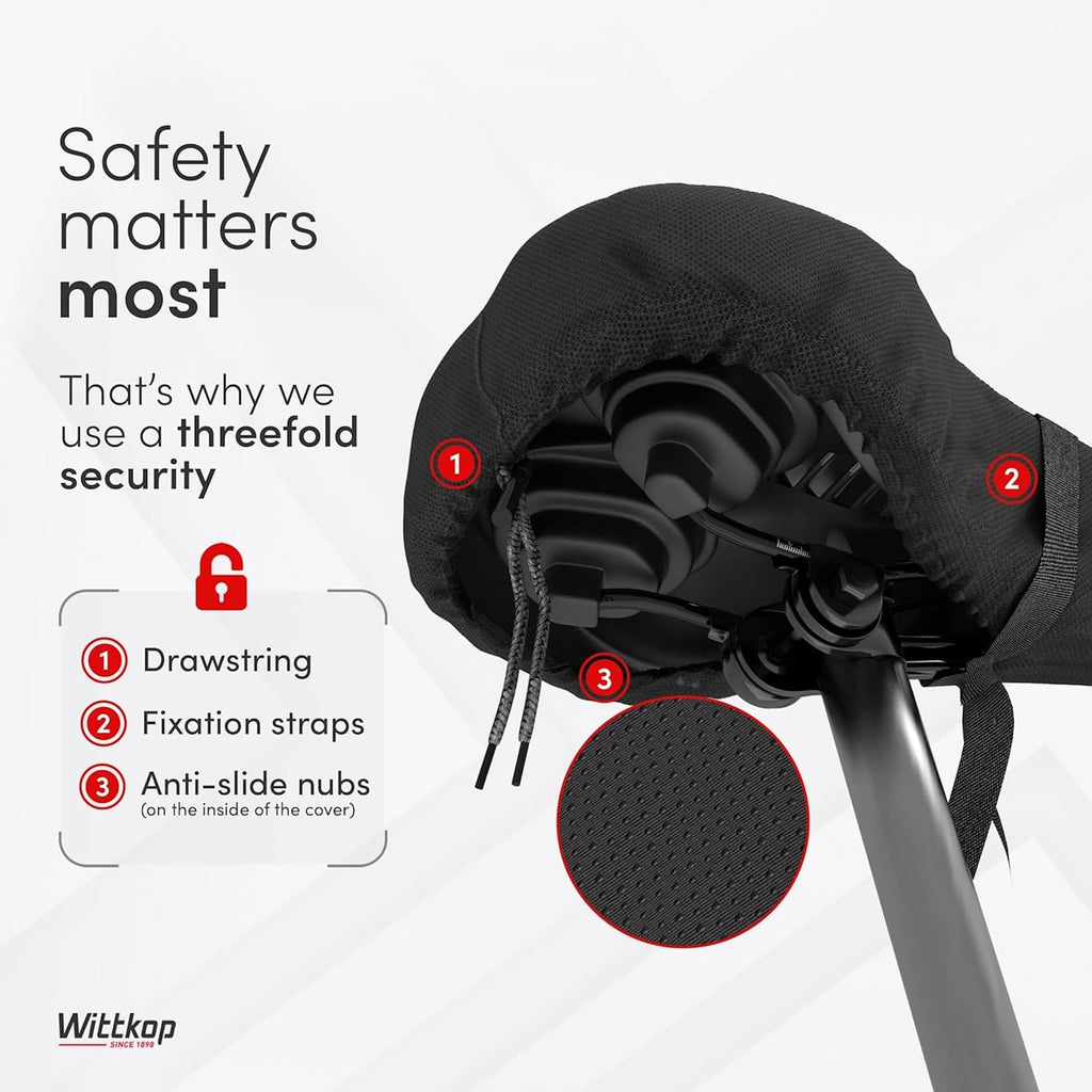 WITTKOP Cuscino per sella da bici in memory foam confortevole I Coprisella da bici per uomo e donna con design ergonomico a 3 zone