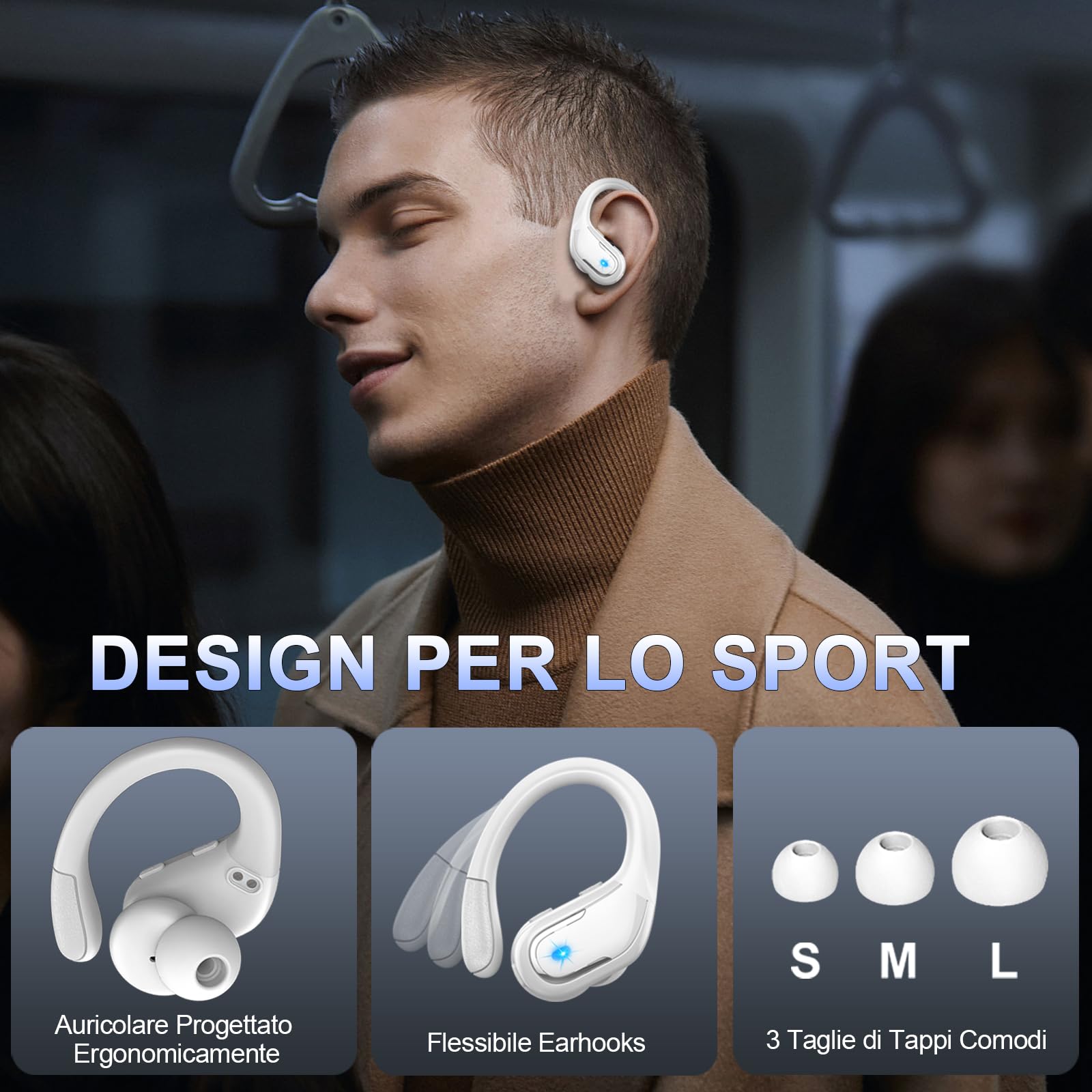 Cuffie Bluetooth 5.4 Sport, Auricolari Bluetooth 75 Ore HiFi Stereo,Cuffie Wireless Impermeabili IPX8,4 ENC Cancellazione Rumore Mic,Con Display a LED, Headphones Per Corsa e Sport Estremi, USB-C