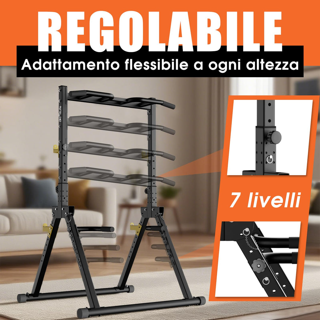 DH FitLife Power Tower Station de Musculation Pliable | Barre de Traction Autoportante avec Barres de Dips Parallèles et Supports d'Haltères/Dossier | Station de Fitness Multifonctionnelle | Power Rack pour Gym à Domicile