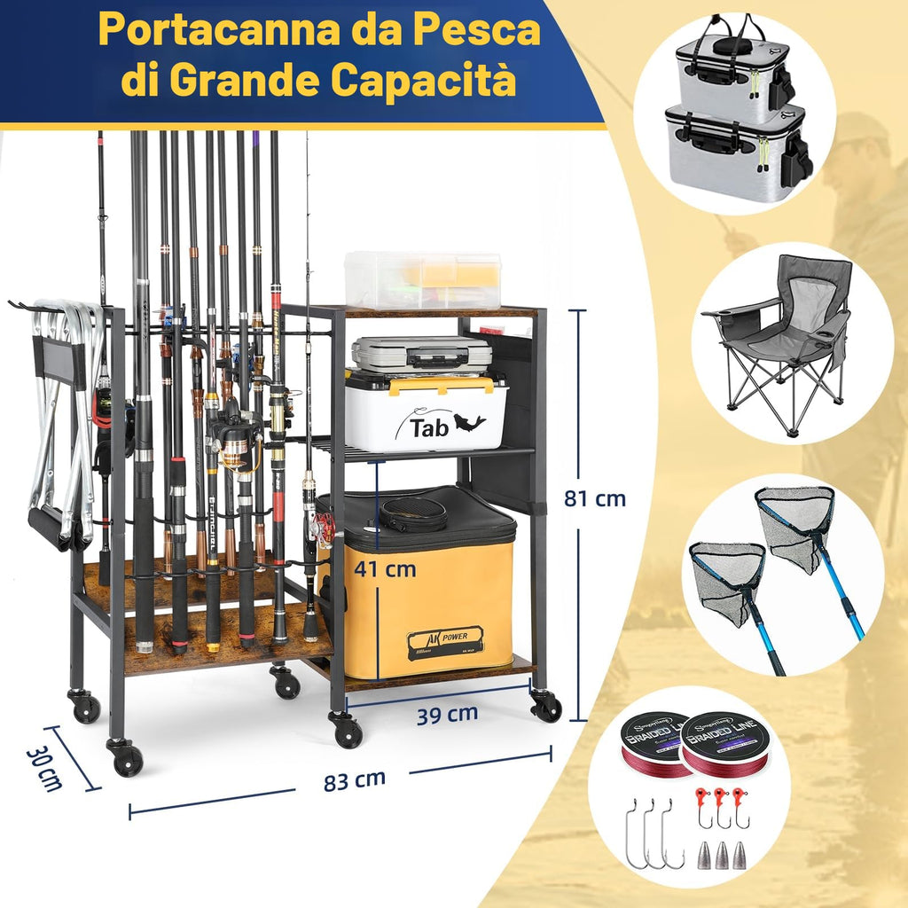 Bikoney Supporto per Canna da Pesca Accessori da Pesca Attrezzi da Pesca Organizzatori di Attrezzature da Pesca Negozio da Pesca Supporti per Canna da Pesca Carrello per Garage Casa Ingresso Angolo