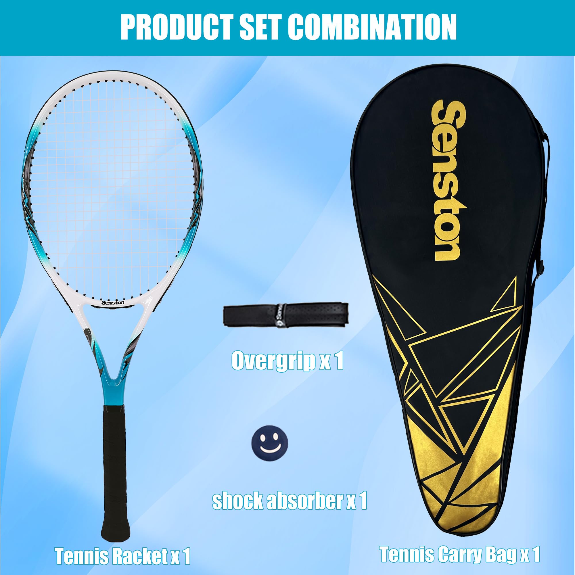 Senston Racchetta da Tennis da 27'', Racchette Tennis con Borsa, Grip da Tennis, Smorzatore di Vibrazioni, Presa e Controllo Eccellenti