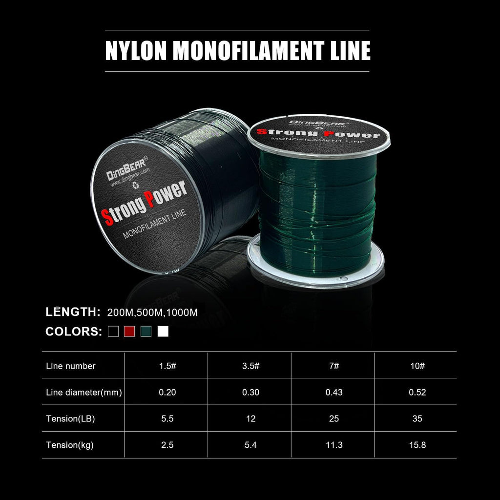 Lenza da Pesca in Nylon 200/500/1000M Monofilamento da Pesca in Nylon Filo da Pesca a Forte Tensione 4 Colori 5-35LB