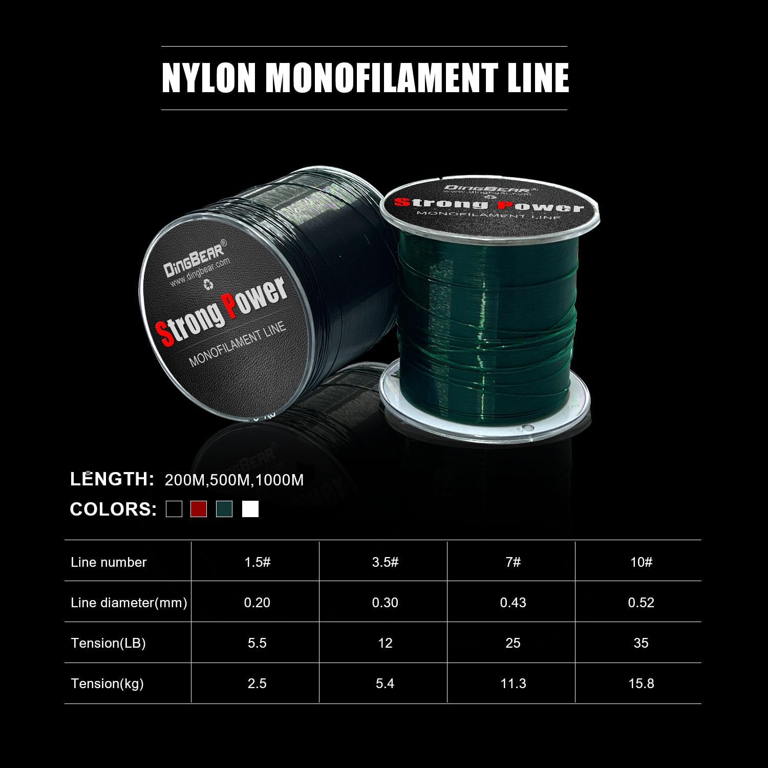 Lenza da Pesca in Nylon 200/500/1000M Monofilamento da Pesca in Nylon Filo da Pesca a Forte Tensione 4 Colori 5-35LB