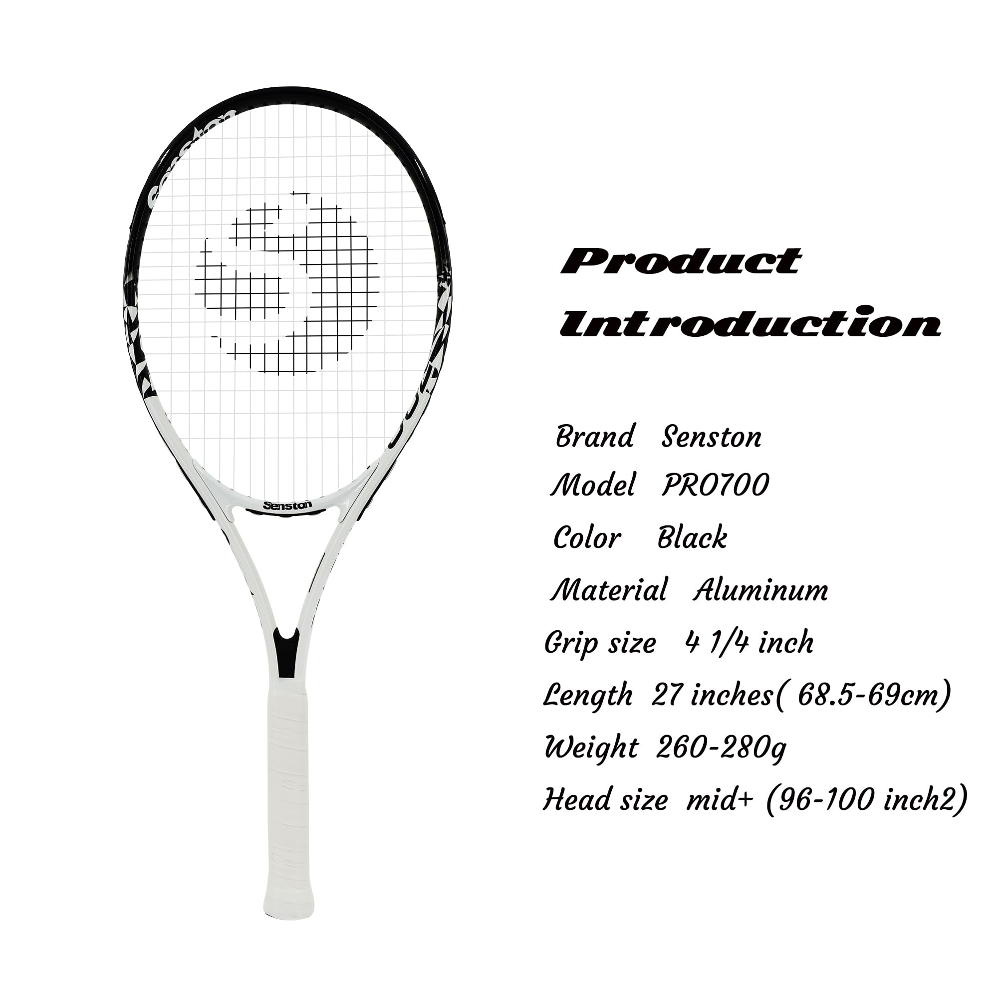 Senston Racchetta da Tennis da 27'', Racchette Tennis con Borsa, Grip da Tennis, Smorzatore di Vibrazioni, Presa e Controllo Eccellenti