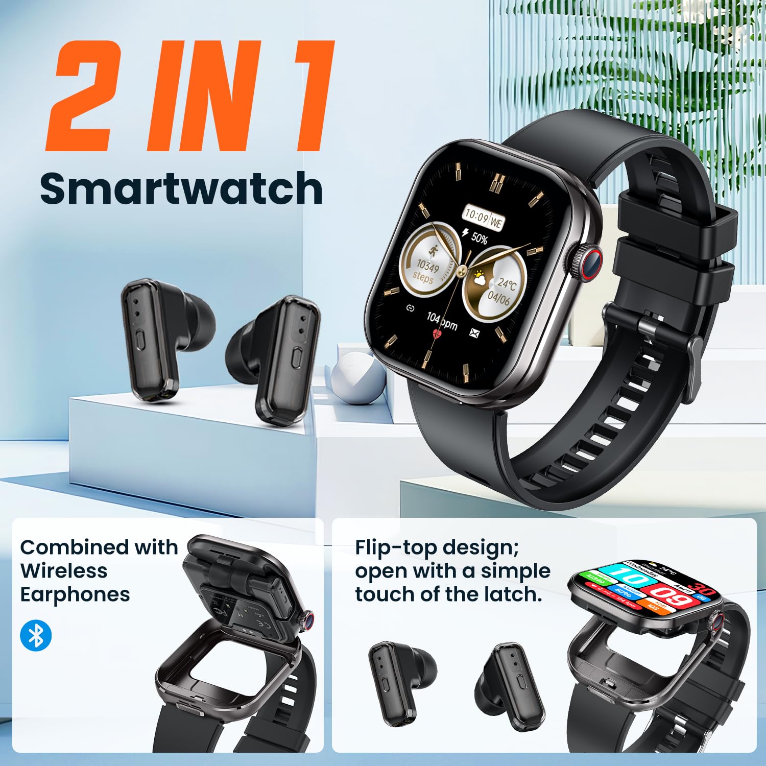 Smartwatch Donna Uomo con Auricolari Bluetooth: 2.02" Orologio Smart Watch Effettua Risposta Chiamate 100 Modalità Sportive Fitness Tracker IP67 Impermeabile WhatsApp Notifice Compatibile Android iOS