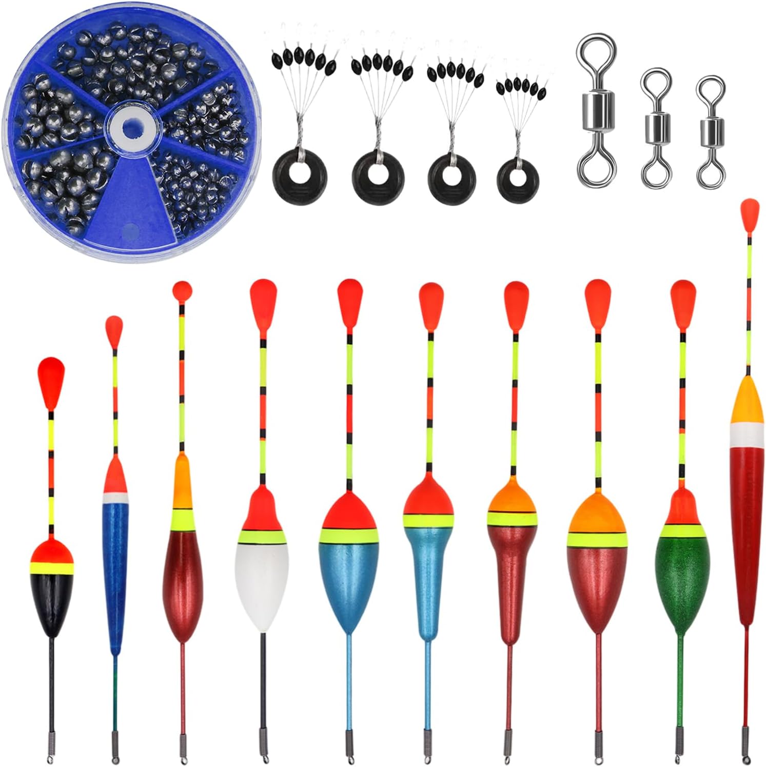 CONNECTION 10 Pezzi Galleggianti da Pesca 205 Pezzi Pesca Piombo Shots 4 Pezzi Stopper Galleggiante Pesca 3 Pezzi Girelle da Pesca Accessori Pesca per Dolce Acqua Salata Fiumi Laghi Stagni Oceanica