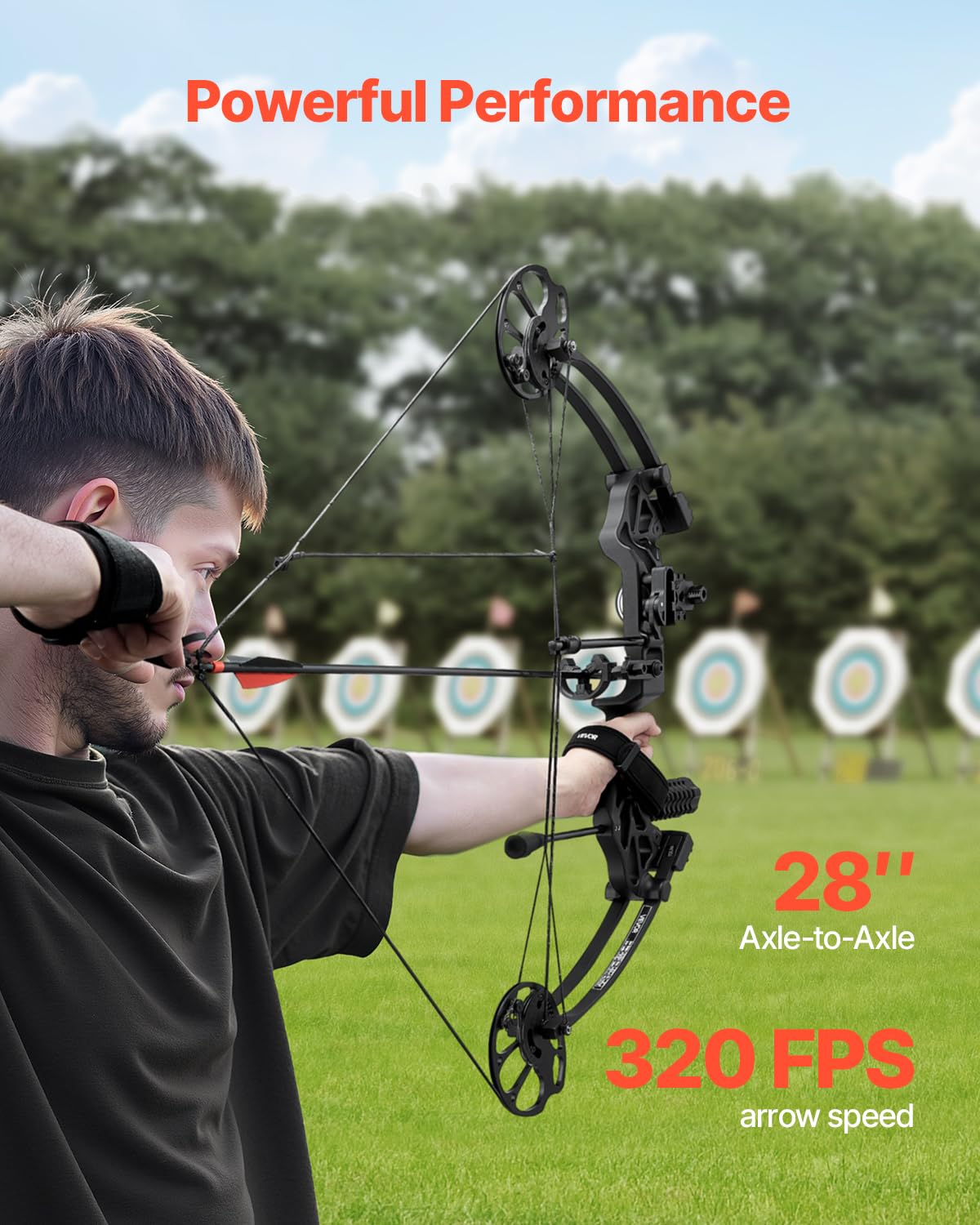 VEVOR Arc à Poulies, Kit d'Arc de Chasse Réglable de 482,6 à 762 mm, Poids de Traction de 8,62 à 31,75 kg, Kit pour Droitier avec Équipement de Chasse, 320 FPS, Noir