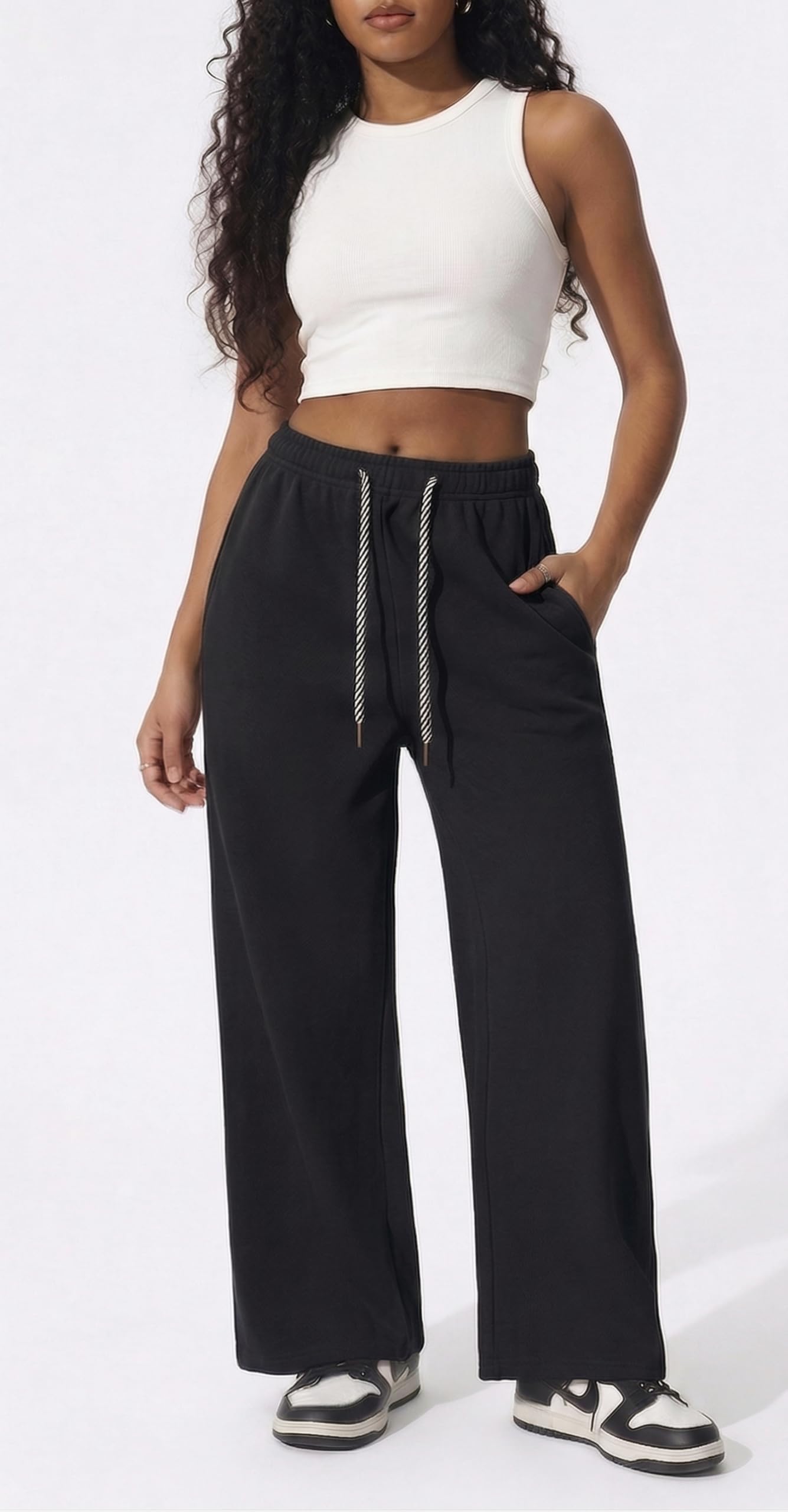 Pantaloni Tuta Donna Larghi Vita Alta con Tasche Pantaloni Sportivi Leggeri e Comodi Jogging Casual Fitness Palestra