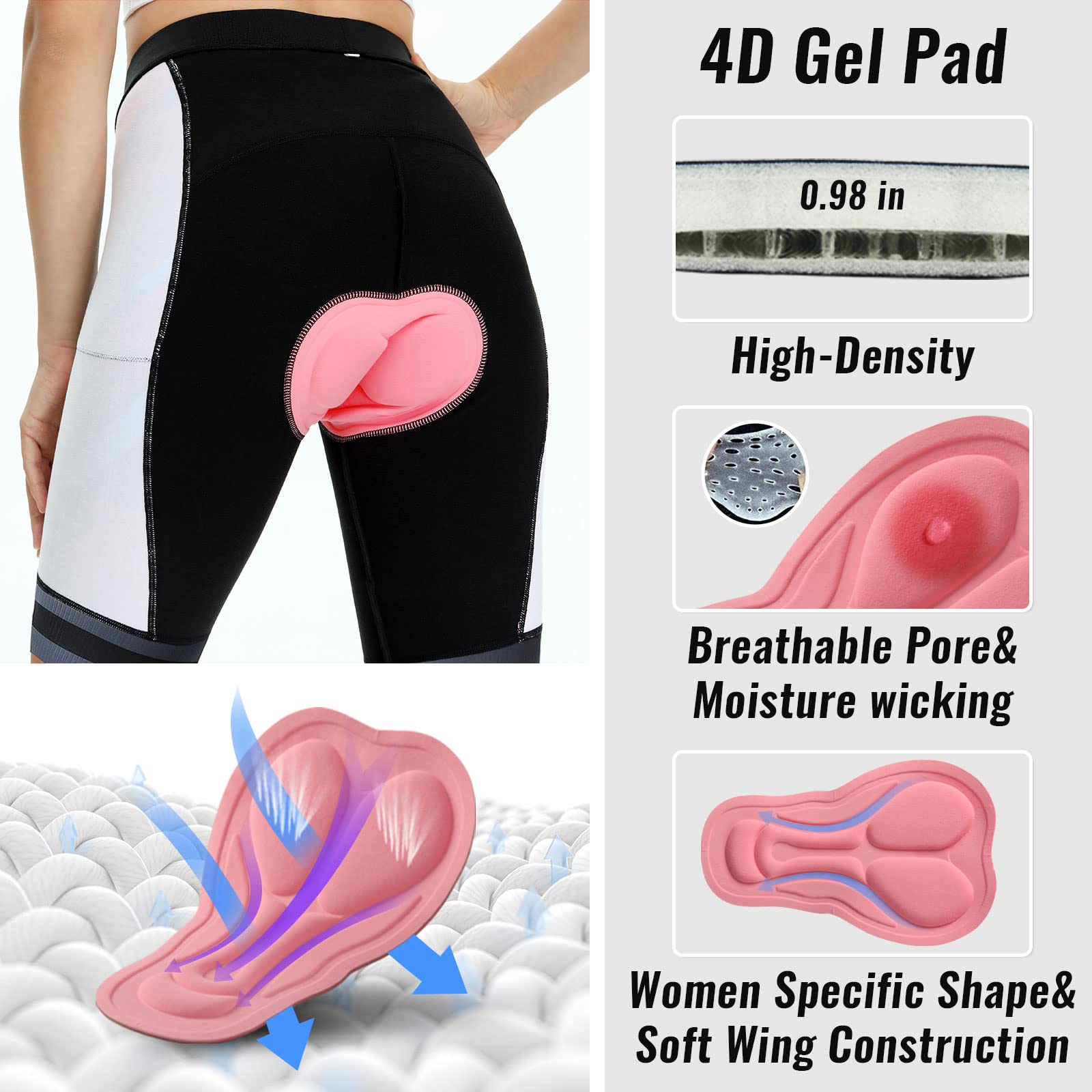 NICEWIN Pantaloncini da Ciclismo Donna Pantaloni Bici Sportivi 3D Gel Imbottiti Asciugatura Rapida per MTB Mutande Bicicletta