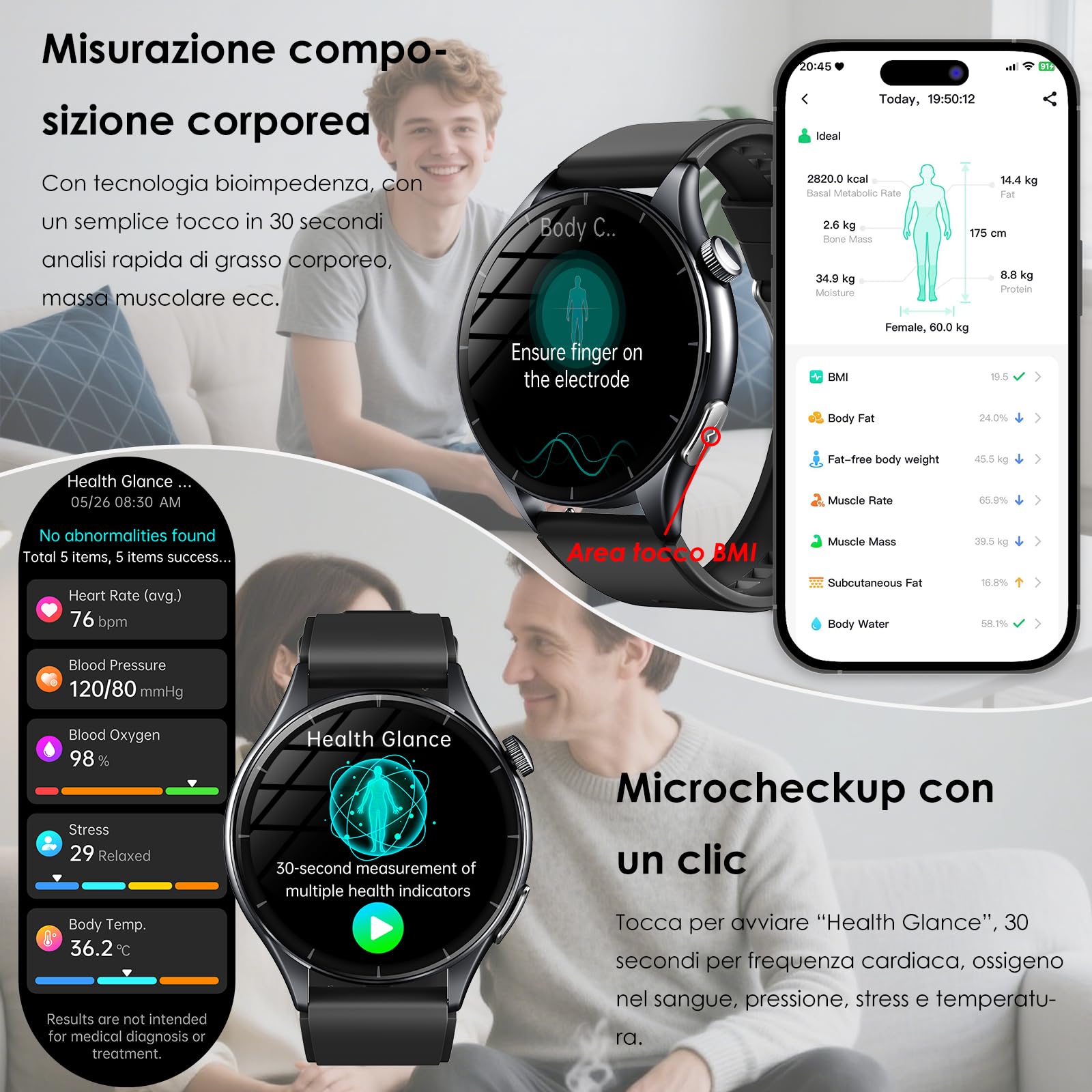 2026 Nuovo Smartwatch Uomo con ECG/Pressione Sanguigna/Sonno/Emozioni/Fatica/BMI/Temperatura/Cardiofrequenzimetro,1,56"AMOLED Salutare Orologio Fitness con Torcia LED/Funzione Telefono/Pulsante SOS
