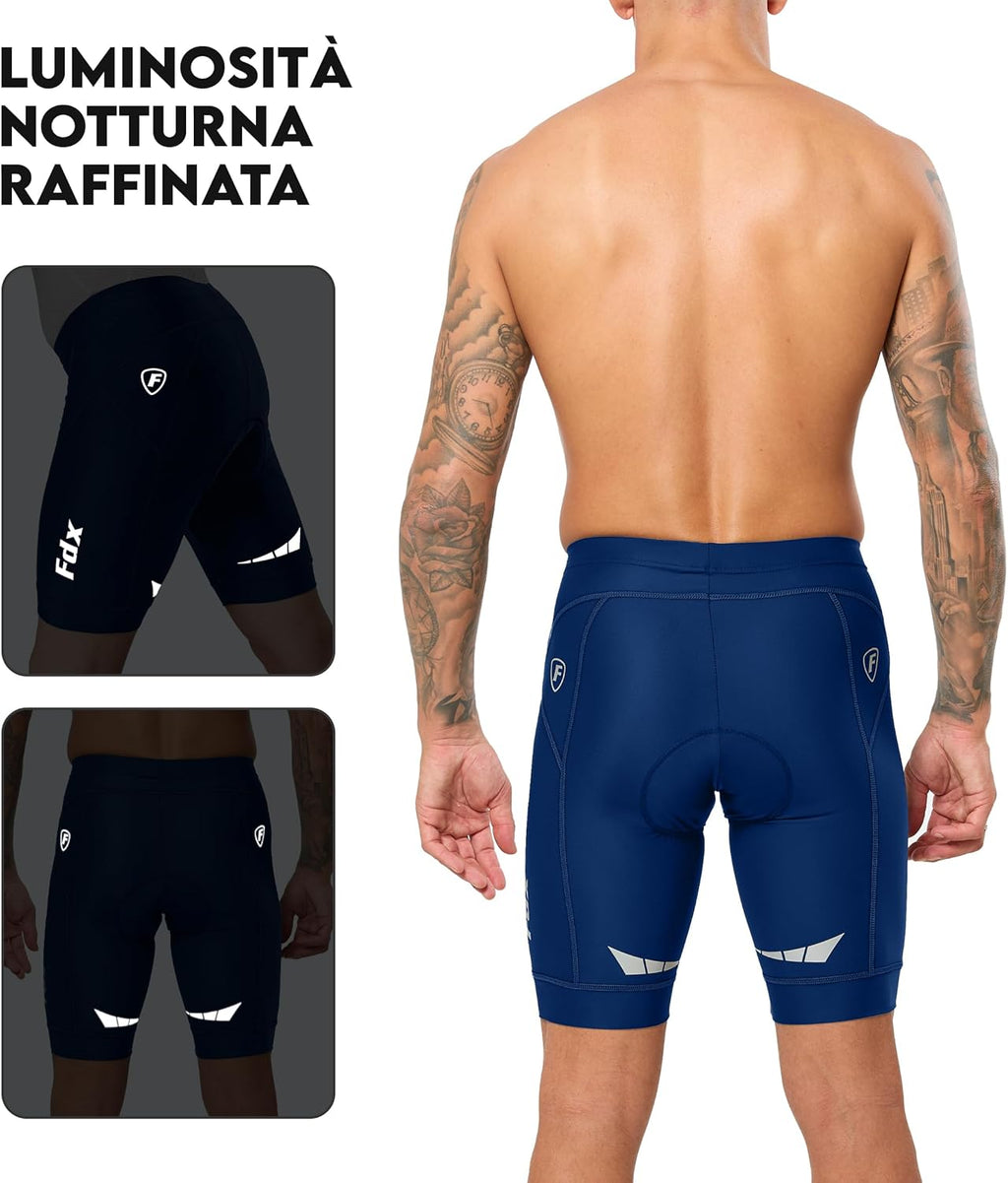 FDX Pantaloncini Ciclismo Uomo Imbottiti 3D, Intimo MTB Traspirante e Asciugatura Rapida, Antiscivolo, Shorts Bici da