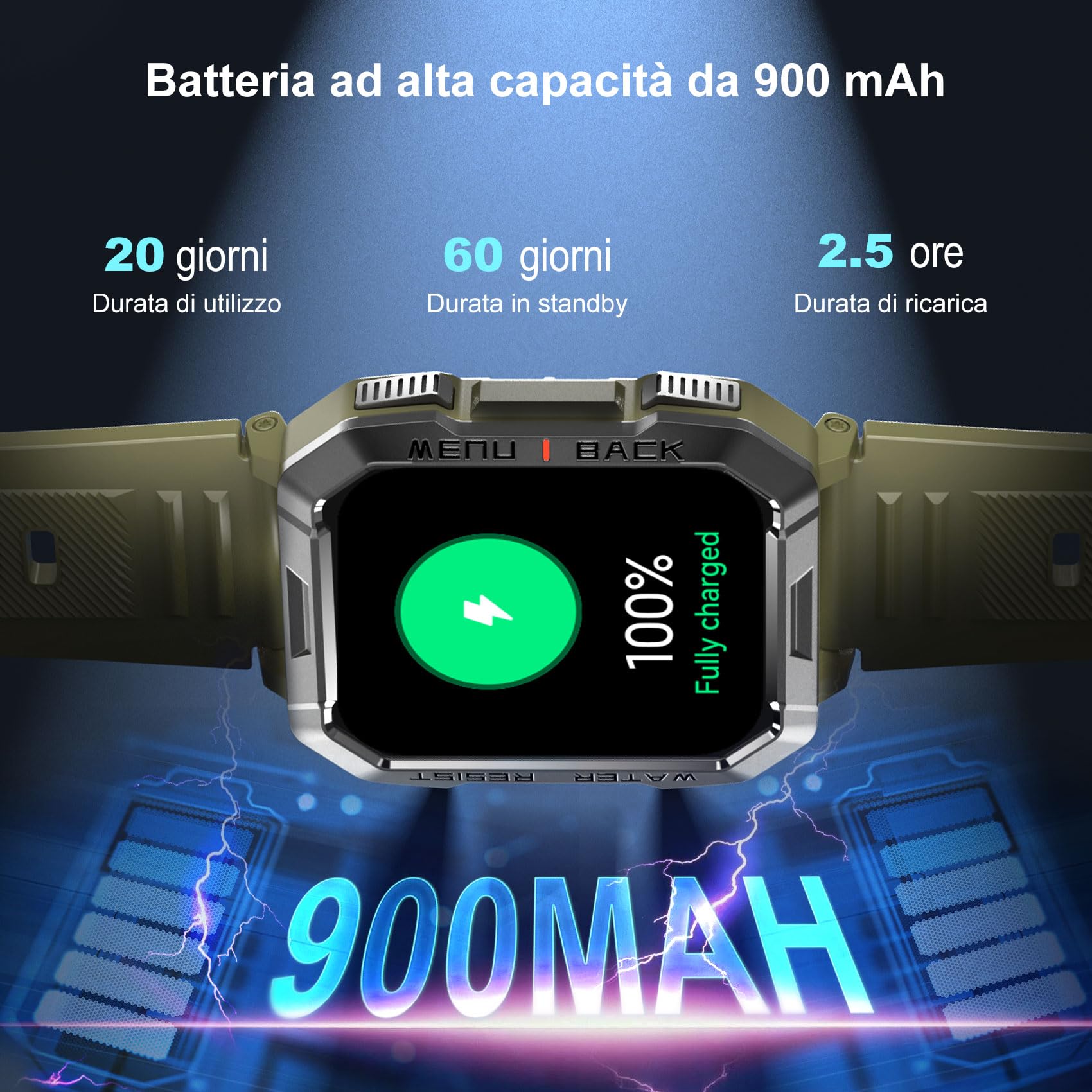 Blackview Smartwatch Uomo, Orologio Intelligente Fitness con Chiamate Bluetooth, 2.01" Militari Smart Watch Tracker 100+ Modalità Sportive/Cardiofrequenzimetro/SpO2/Torcia/Bussola per Android iOS