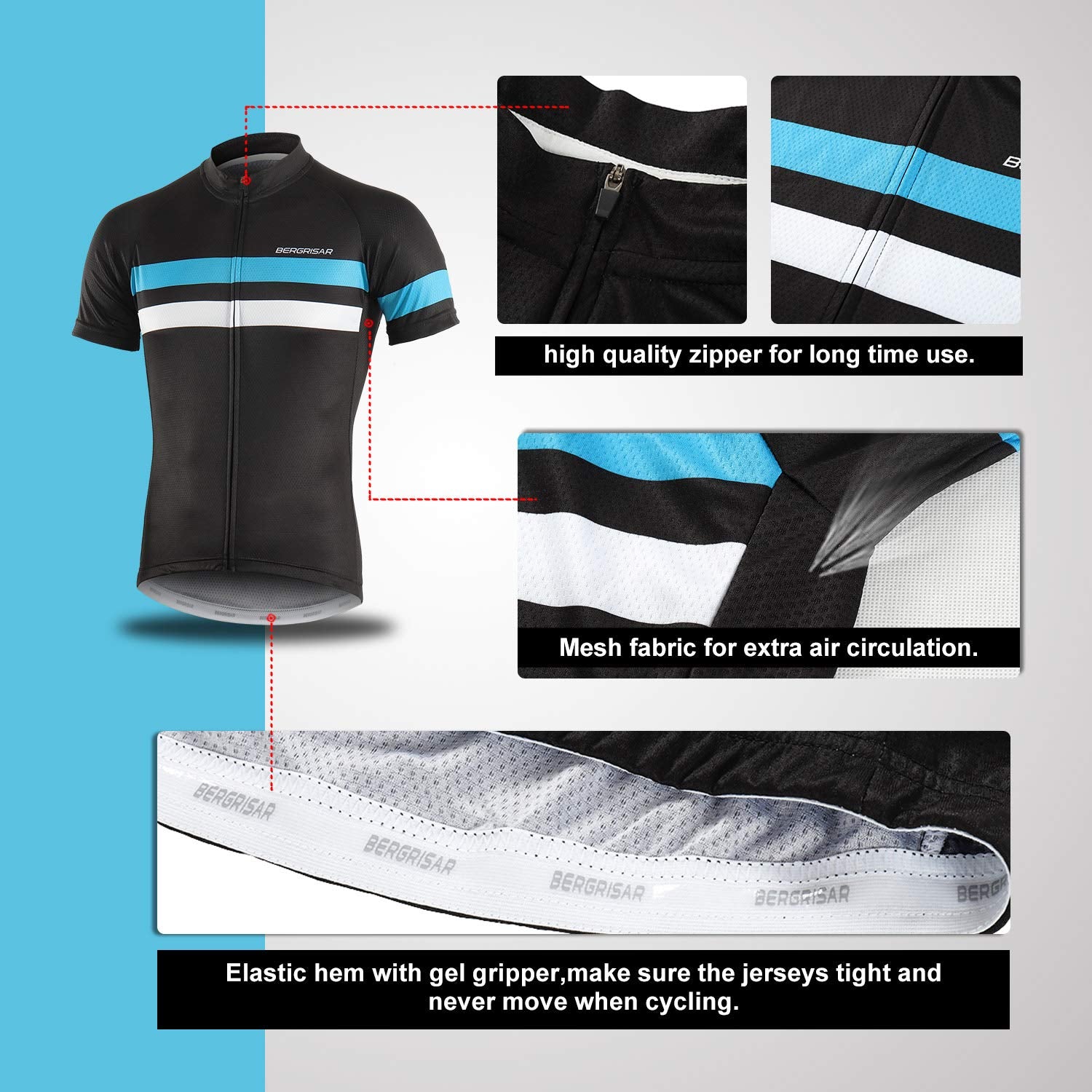 BERGRISAR Maglia da Ciclismo a Maniche Corte da Uomo, Traspirante Leggero Estiva Abbigliamento per MTB Bici