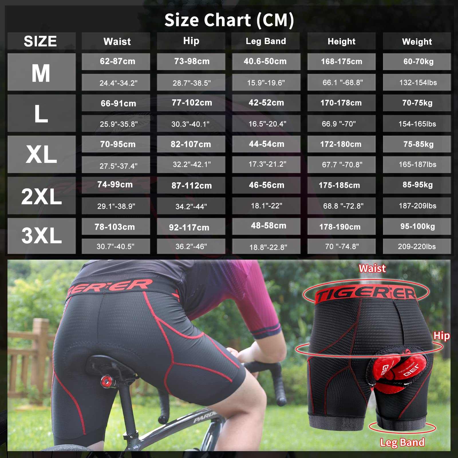 X-TIGER Cuissard cycliste homme avec rembourrage gel 5D respirant sous-vêtement caleçon de cyclisme pour vélo