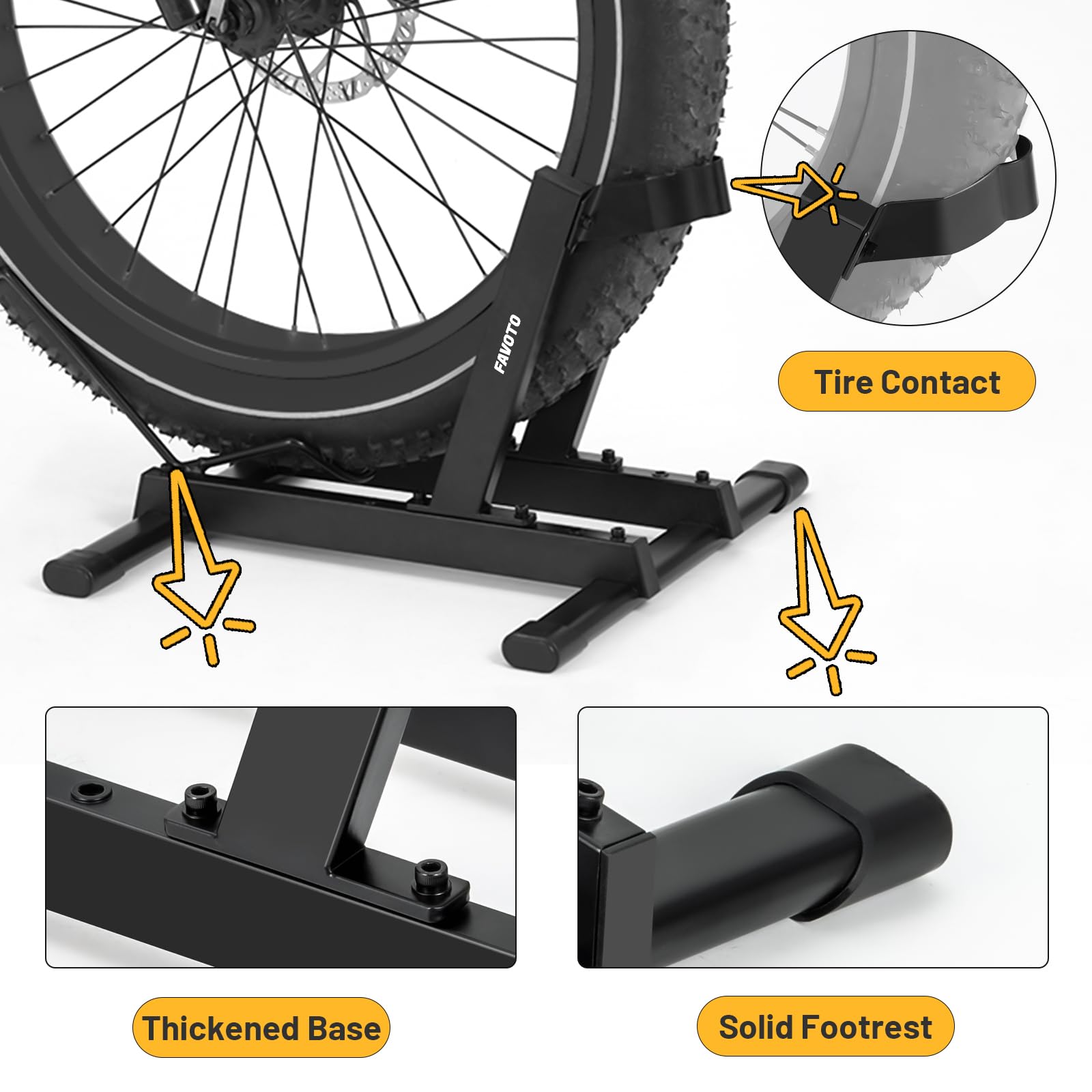 Favoto Cavalletto per E-Bike e Biciclette - Supporto da Pavimento per Bici Elettriche e Tradizionali da 20-29 Pollici Corsa Mountain Capacità Massima 38kg Nero