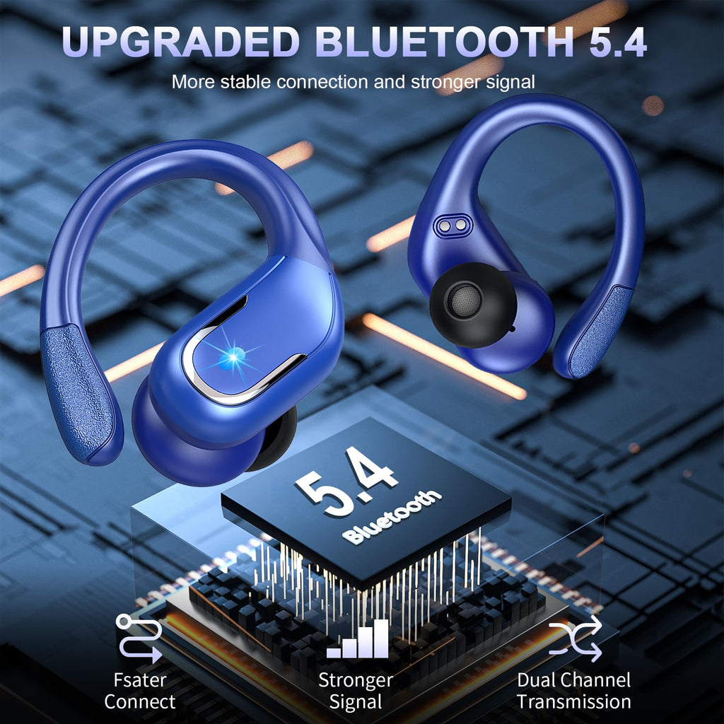 Cuffie Bluetooth 5.4 Sport, Auricolari Bluetooth 75 Ore HiFi Stereo,Cuffie Wireless Impermeabili IPX8,4 ENC Cancellazione Rumore Mic,Con Display a LED, Headphones Per Corsa e Sport Estremi, USB-C