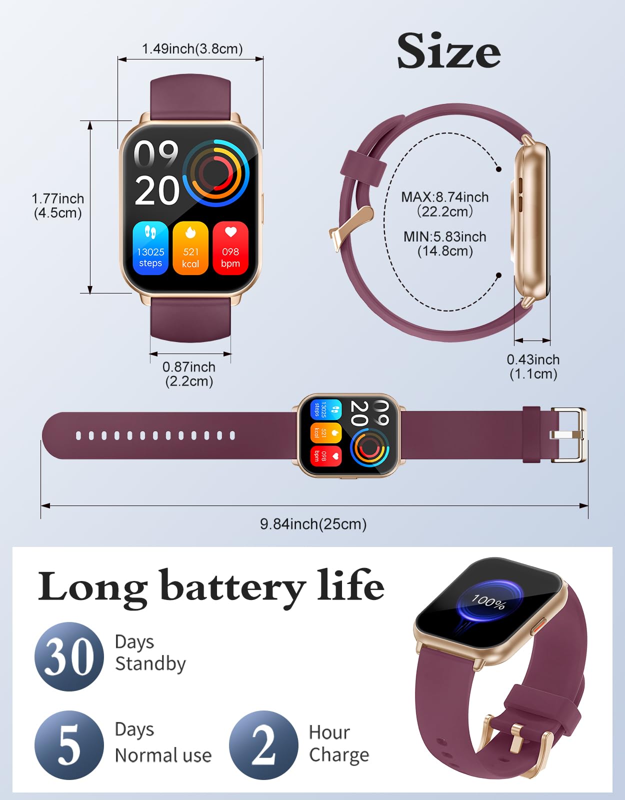 RUIMEN Smartwatch Donna Chiamate Bluetooth Musica Orologio Sportive Contapassi da Polso Cardiofrequenzimetro Saturazione Ossigeno Fitness Tracker Ciclo Mestruale Controllo Sonno per Android iOS Rosa