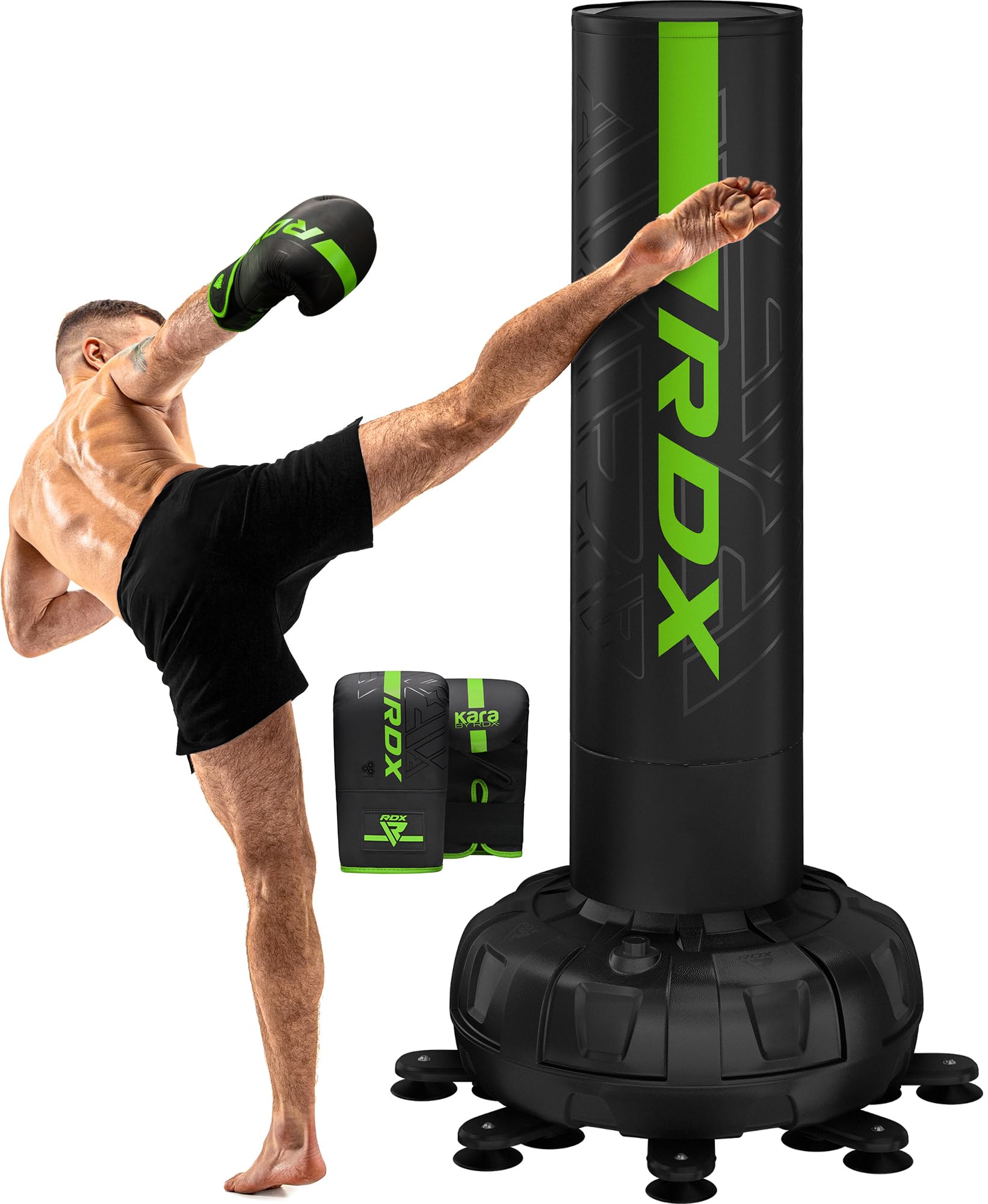 RDX Sacco da Boxe Terra, XXL 150KG 6FT Pesante Pieno KARA Sacco con Guantoni e Base, Maya Hide Pelle Piedistallo Adulti Free Standing Bag, MMA Arti Marziali Pugilato Muay Thai Kick Boxing