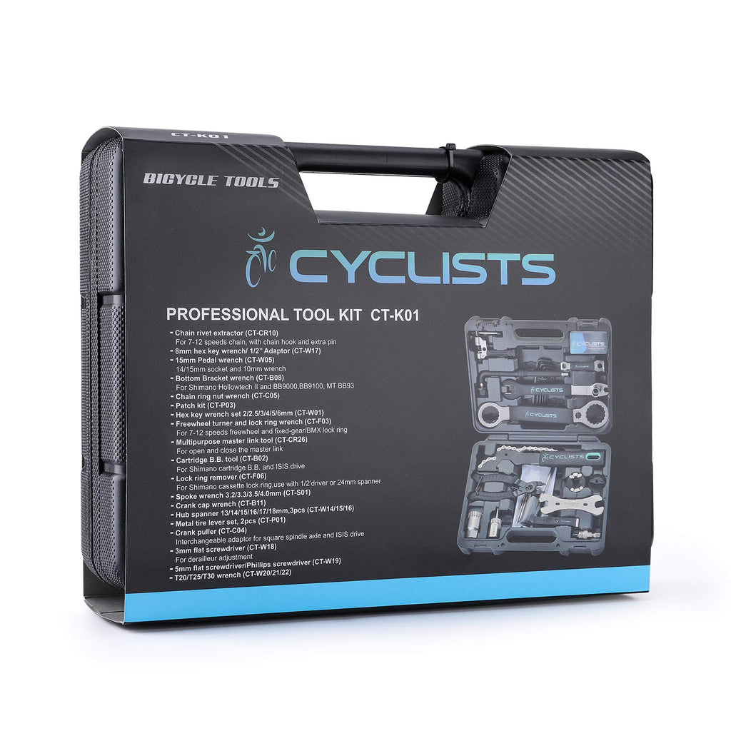 cyclists Kit di Riparazione Bici Portatile, Valigetta Attrezzi per Riparazioni Catene e Pneumatici, Set Completo di Attrezzi per Bici con Custodia per Trasporto