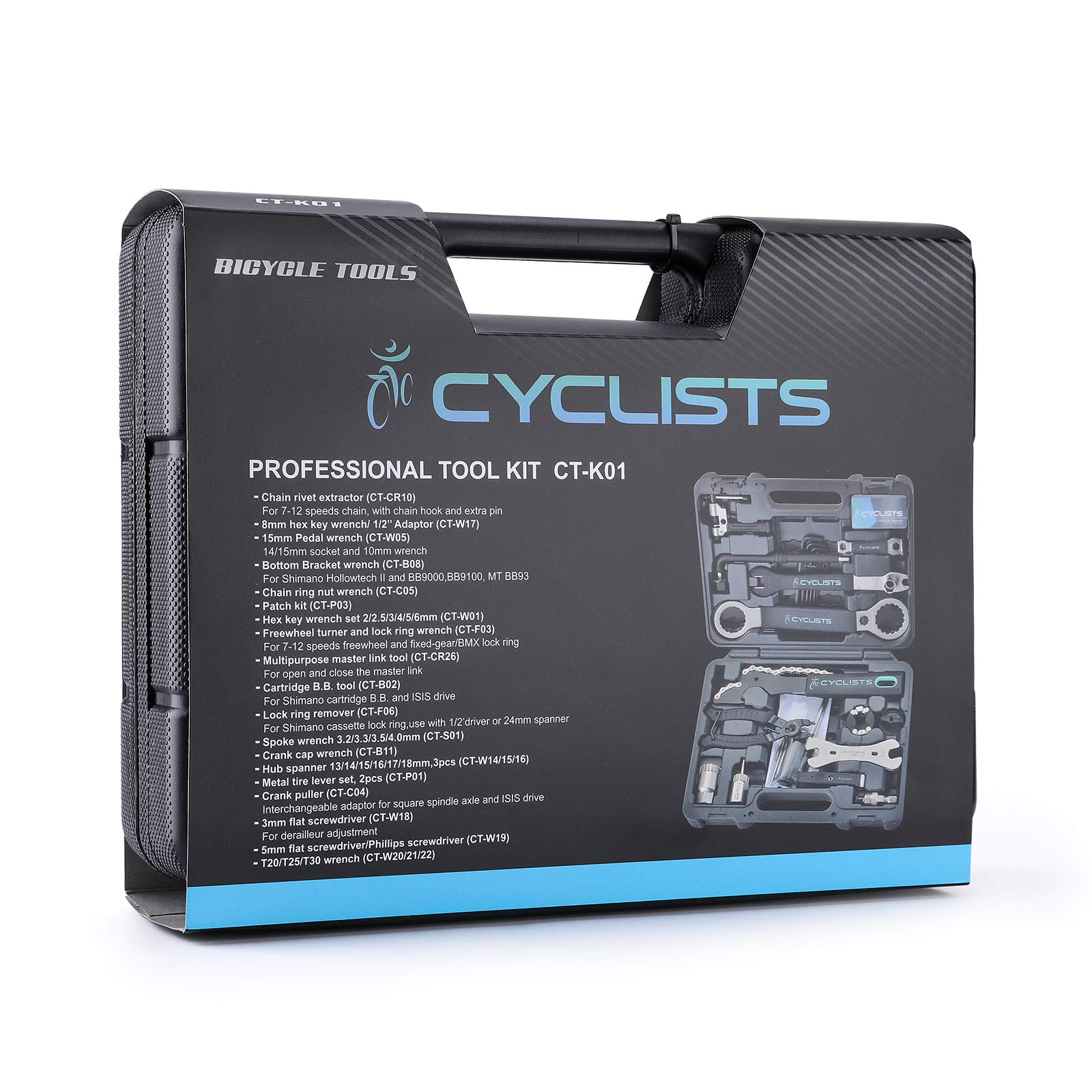 cyclists Kit di Riparazione Bici Portatile, Valigetta Attrezzi per Riparazioni Catene e Pneumatici, Set Completo di Attrezzi per Bici con Custodia per Trasporto