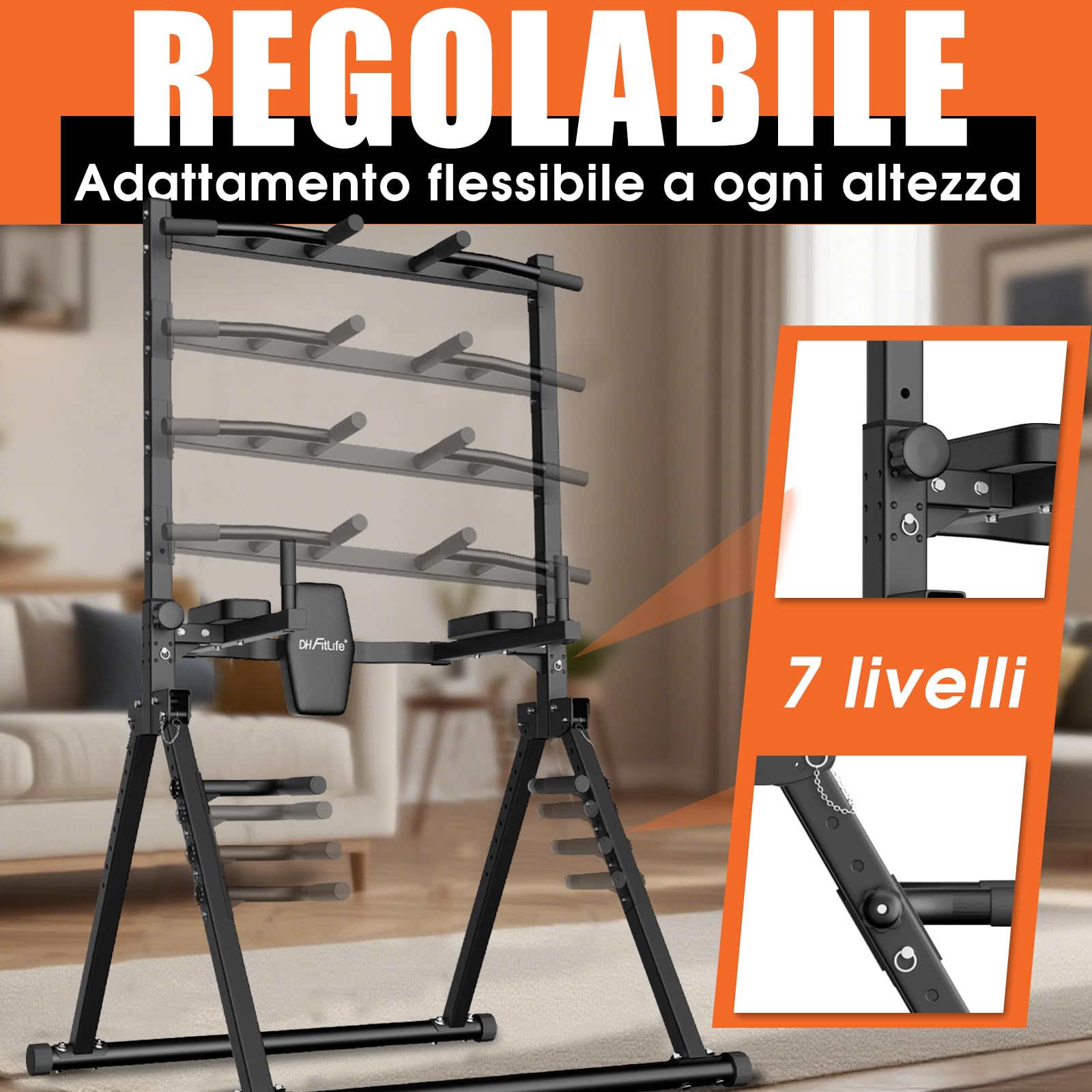 DH FitLife Power Tower Station de Musculation Pliable | Barre de Traction Autoportante avec Barres de Dips Parallèles et Supports d'Haltères/Dossier | Station de Fitness Multifonctionnelle | Power Rack pour Gym à Domicile