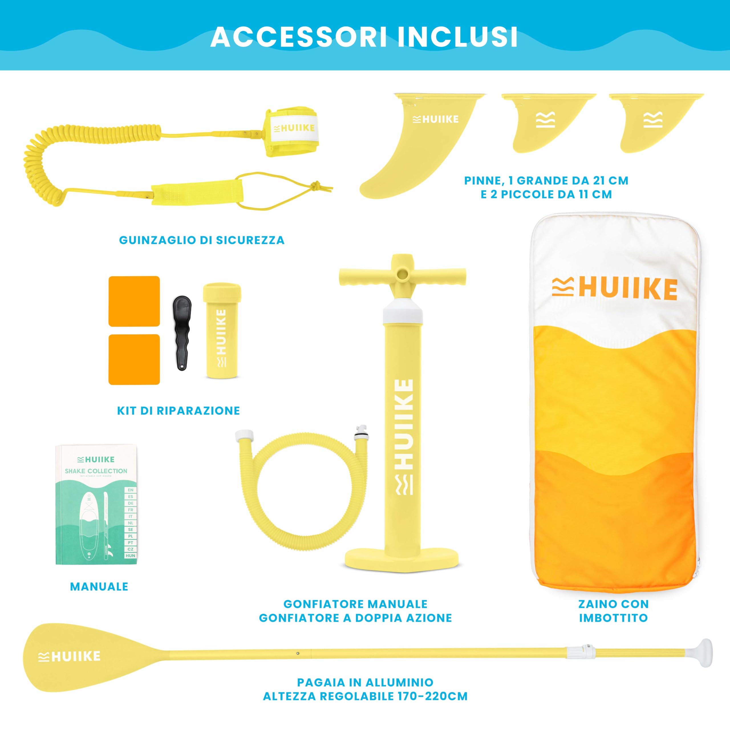 HUIIKE Tavola Sup Gonfiabile Adulti con Accessori Inclusi, Pagaia, Pinne, Pompa. Stand Up Paddle Board con Grande Stabilità e Resistenza. 305 x 84 x 15 cm, Carico Massimo 130 kg