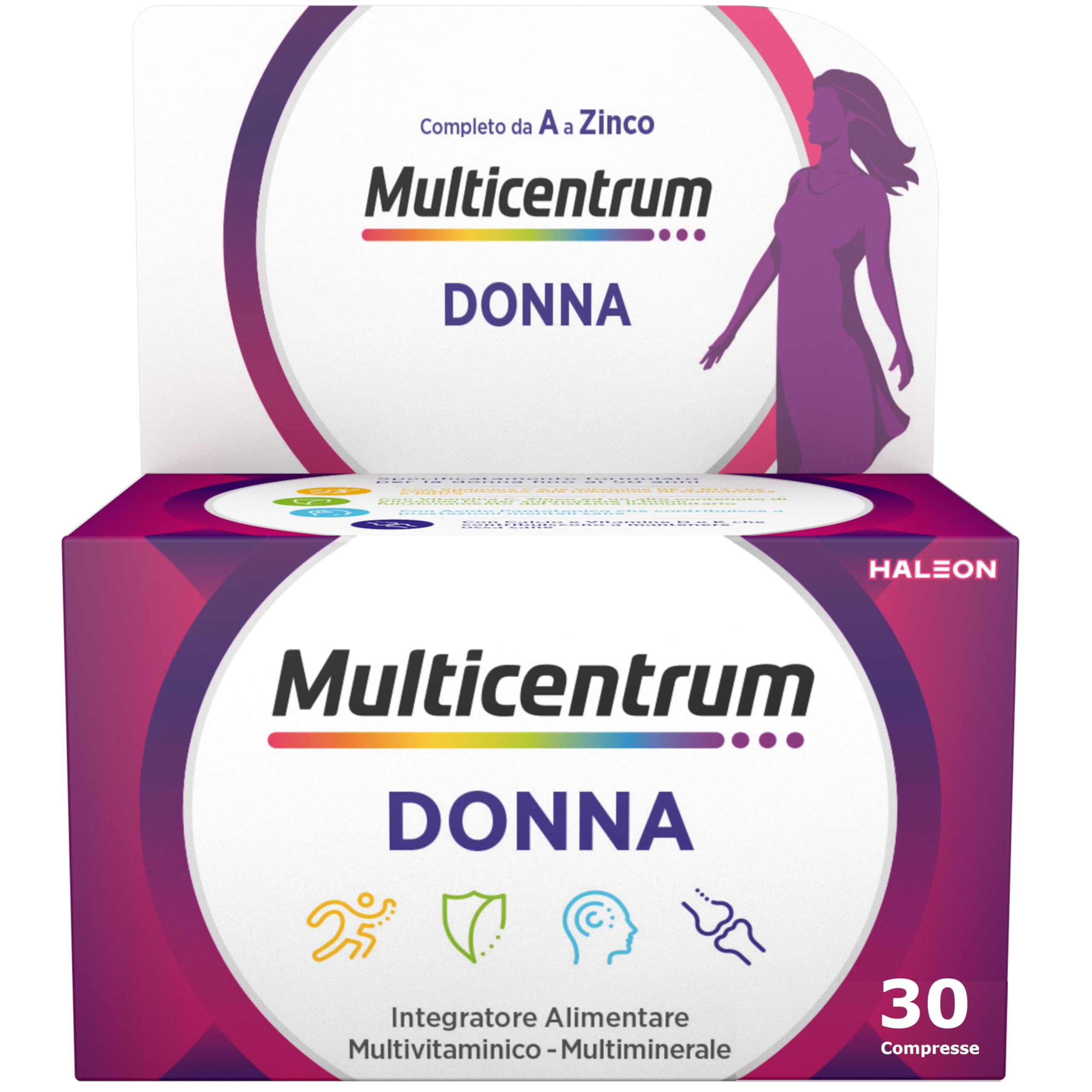 Multicentrum Donna Integratore Multivitaminico completo per donna, con Vitamina D, K, Acido Folico, Calcio, Ferro, per combattere stanchezza e affaticamento, 100 Compresse