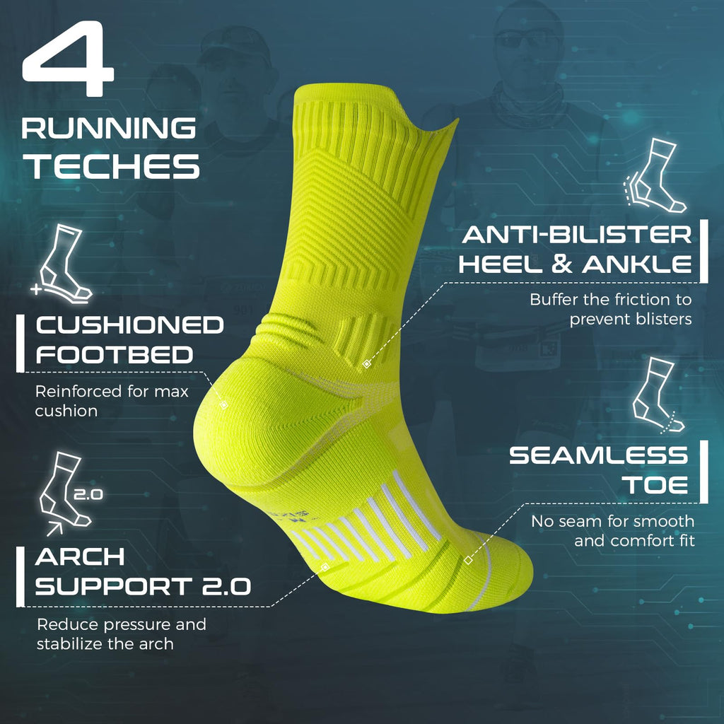 Coolmax Compressione 3 Paia Calzini Running Uomo Calze da Corsa Trekking Padel Uomo, Anti-Vesciche & Con Supporto Dell'arco Plantare, 35-51