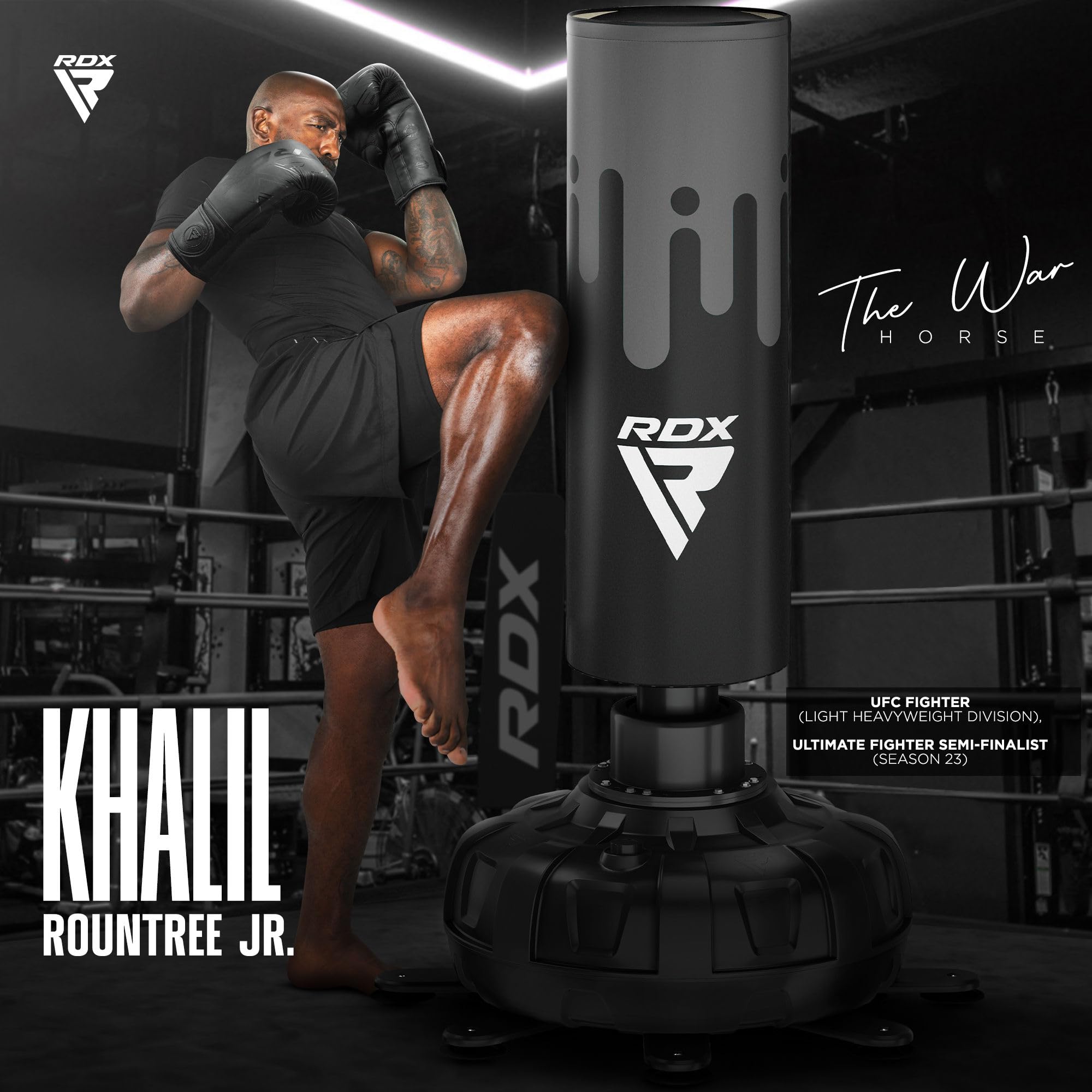RDX Sacco da Boxe Terra, XXL 150KG 6FT Pesante Pieno KARA Sacco con Guantoni e Base, Maya Hide Pelle Piedistallo Adulti Free Standing Bag, MMA Arti Marziali Pugilato Muay Thai Kick Boxing